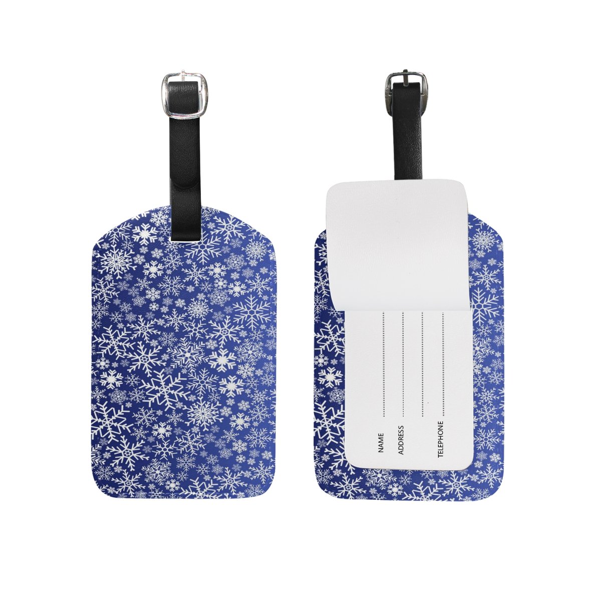JSTEL Snowflake Luggage Tags - Durable Suitcase ID Labels with Privacy Cover for Travel - Perfect for Airports, Cruise Ships & Family Vacations
