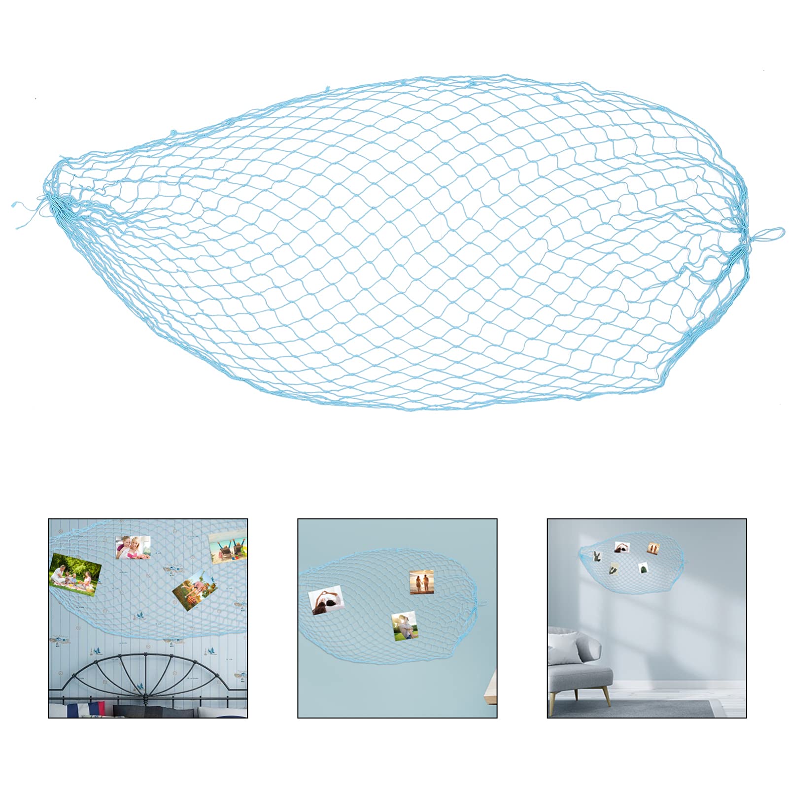 iplusmile Rustic Nautical Fishing Net Wall Decor - Mediterranean Style Rope Hanging Fish Net for Beach Themed Home Decor, Perfect for Weddings, Parties & Coastal Living Spaces (Sky Blue)