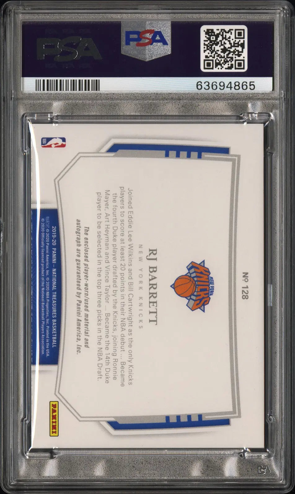 2019 Panini National Treasures RJ Barrett Rookie Patch Auto PSA 9 /75 - Horizontal Jersey Card for Basketball Collectors & Sports Memorabilia Enthusiasts
