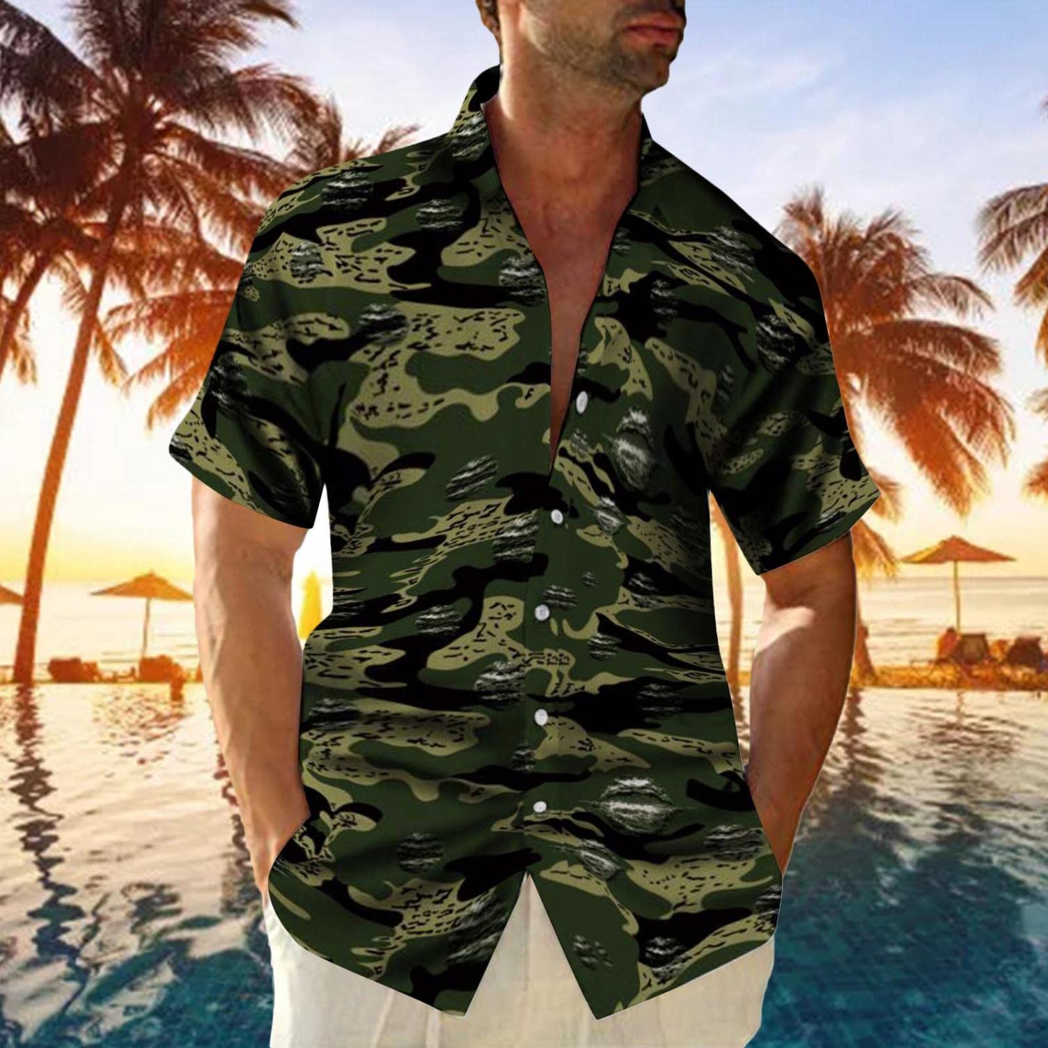 Men's Hawaiian Shirt - Floral Print Casual Short Sleeve Button Down Shirt for Beach Vacation, Summer Party & Tropical Holiday Wear