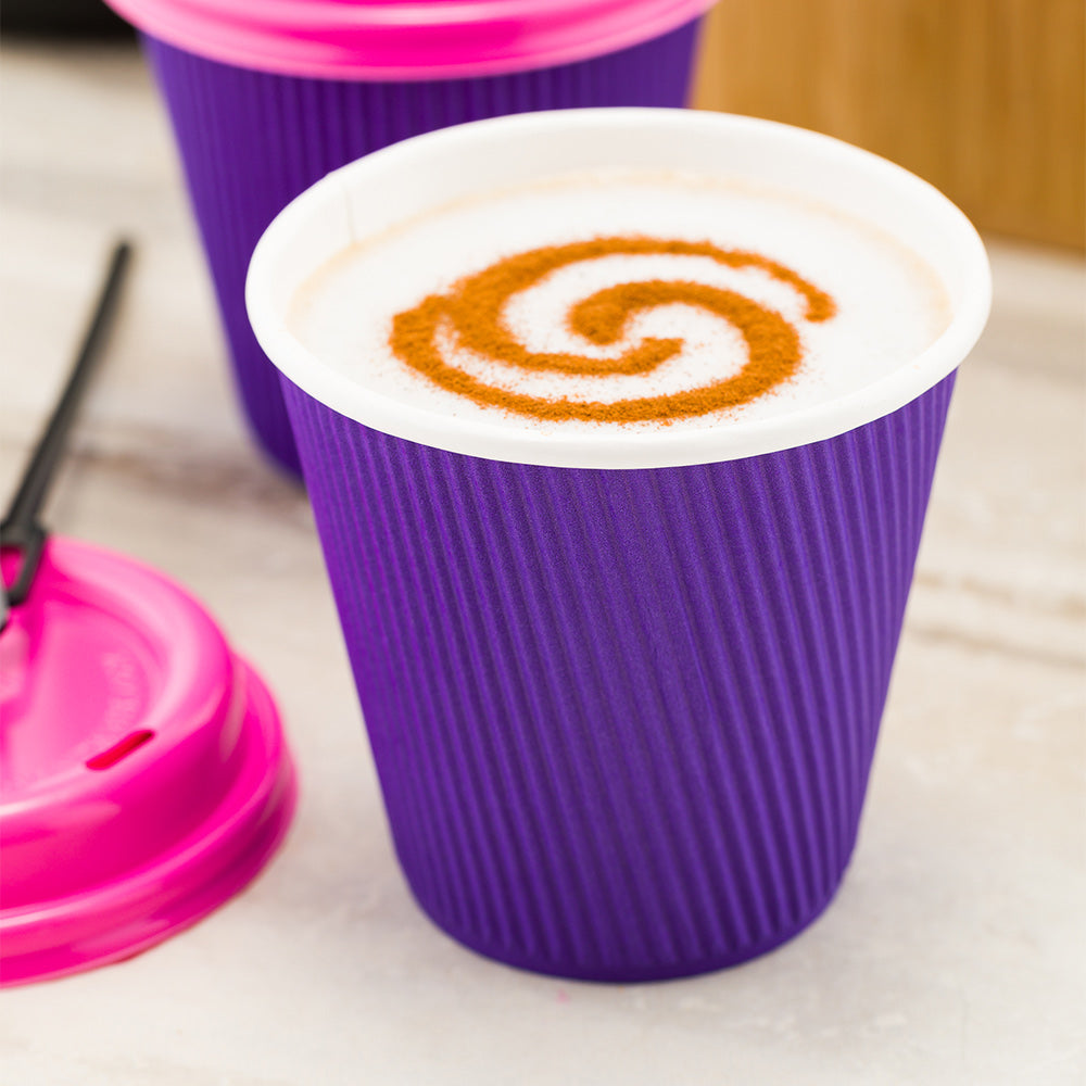 Royal Purple 8 oz Paper Coffee Cups with Ripple Wall - 3.5