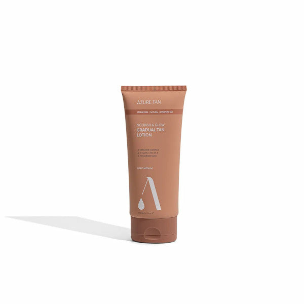 Azure Nourish & Glow Gradual Tan Lotion Light/Medium 200ml - Natural Sunless Tanning Moisturizer for Face & Body - Perfect for Daily Use, Beach Prep & Healthy Glow