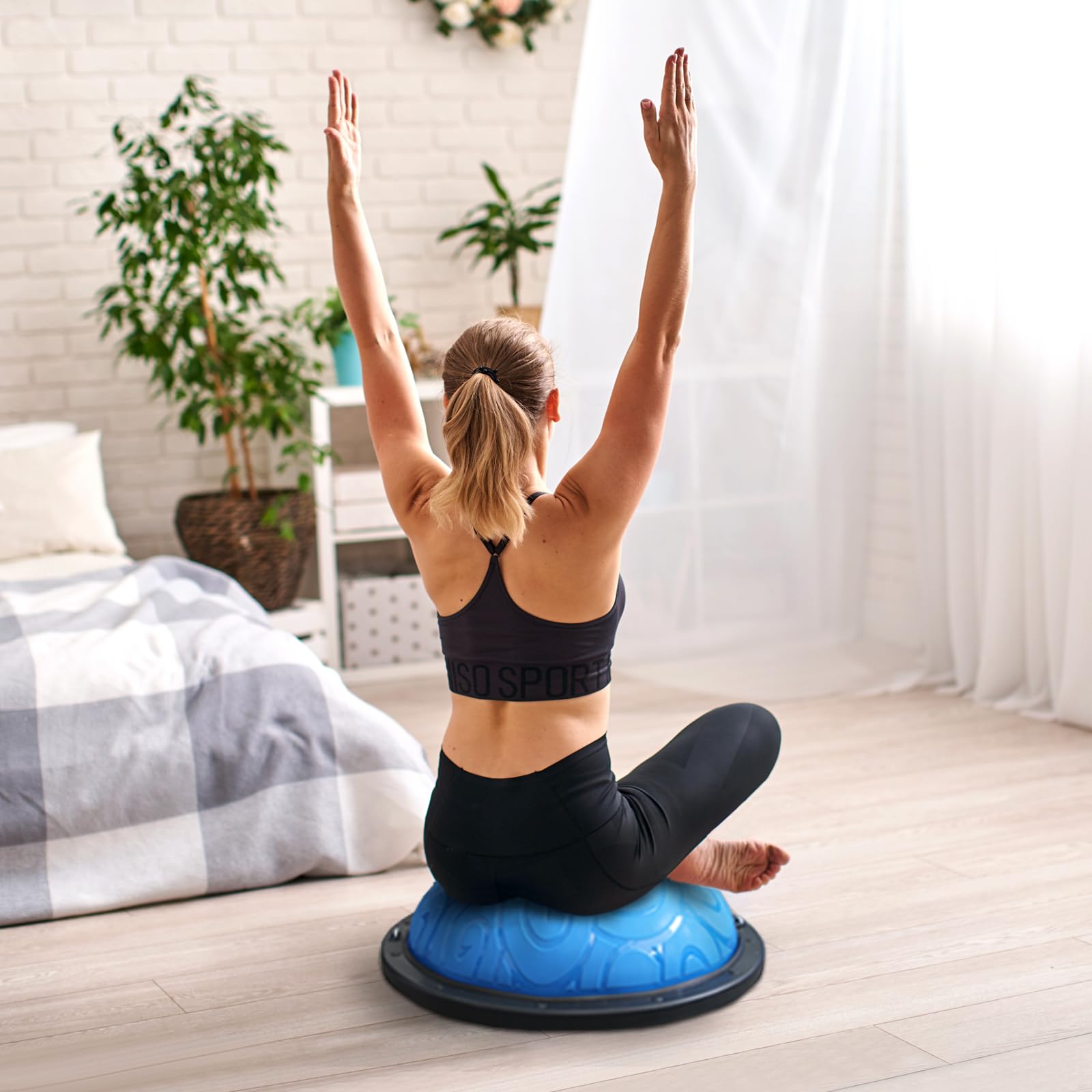 ATIVAFIT Half Exercise Ball - Inflatable Balance Trainer for Core Strength, Yoga, Pilates & Home Gym Workouts - Includes Resistance Bands & Pump - Supports Up to 660 lbs - Perfect for Stability Training, Physical Therapy & Fitness Routines
