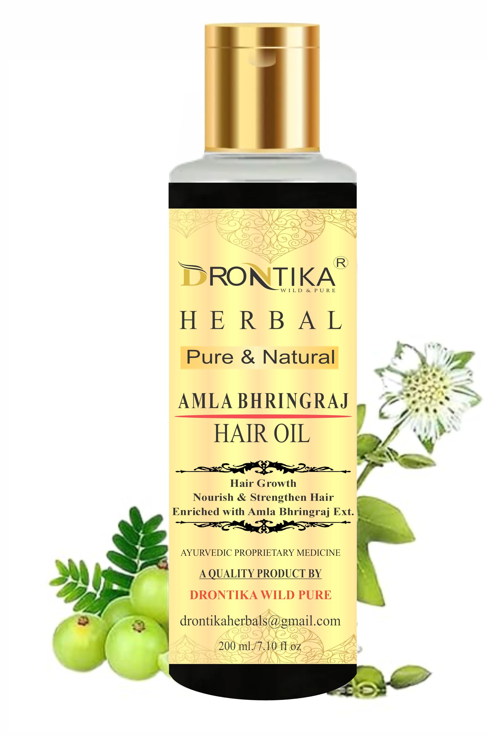 Drontika Amla & Bhringraj Oil - 200ml Ayurvedic Hair Oil for Strong & Long Hair Growth | Handmade Herbal Treatment with Natural Ingredients | Perfect for Daily Hair Care & Scalp Massage