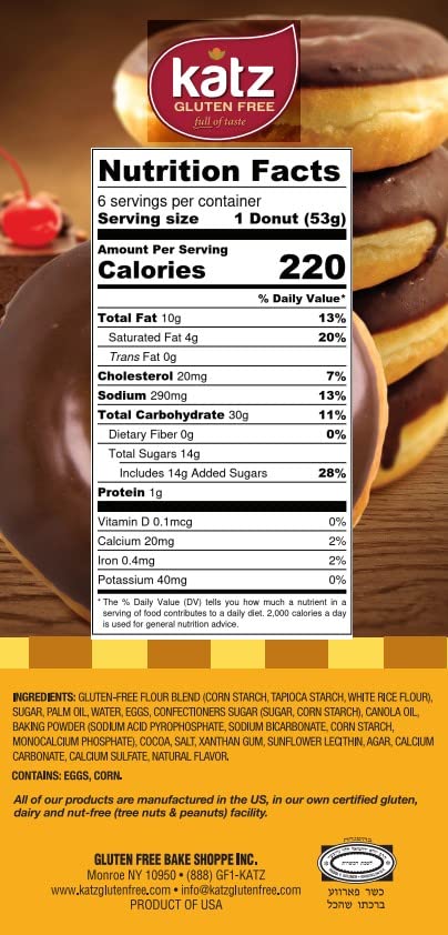 Katz Gluten Free Chocolate Frosted Donuts - Dairy Free, Nut Free, Soy Free, Kosher Certified (6 Packs of 6 Donuts, 14oz) | Perfect for Snacking, Breakfast & Special Diets