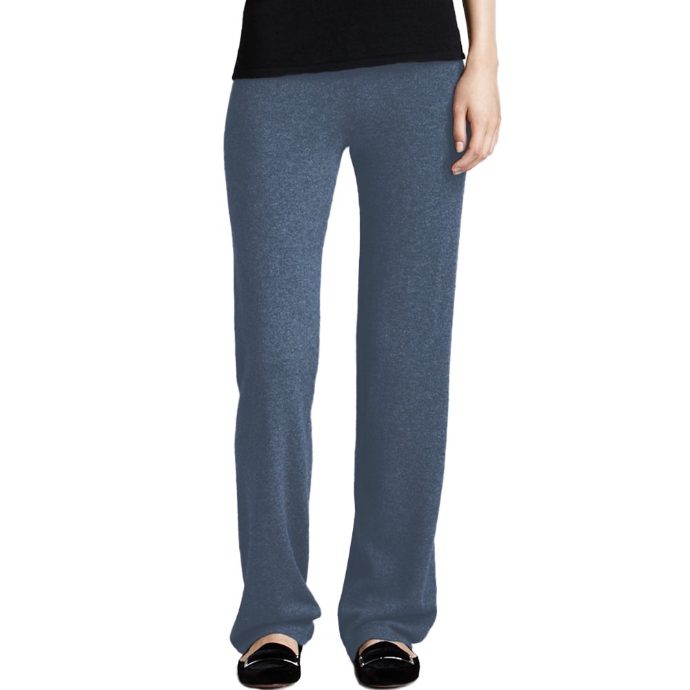 Parisbonbon Women's 100% Cashmere Pants - Soft & Warm Winter Trousers in Denim Blue (Size XS) | Perfect for Office, Lounge & Cold Weather Outfits