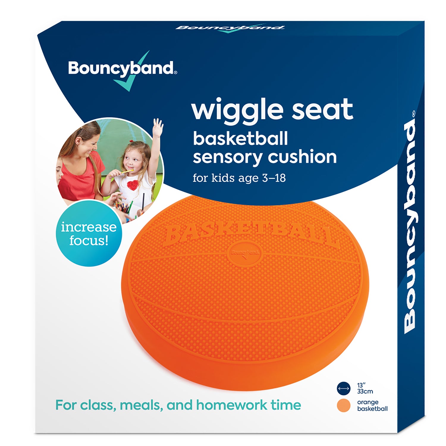 Bouncyband Wiggle Seat Sensory Cushion - Orange Basketball Design for Kids with ADHD, Autism - Improve Focus & Posture in Classroom, Home, or Office