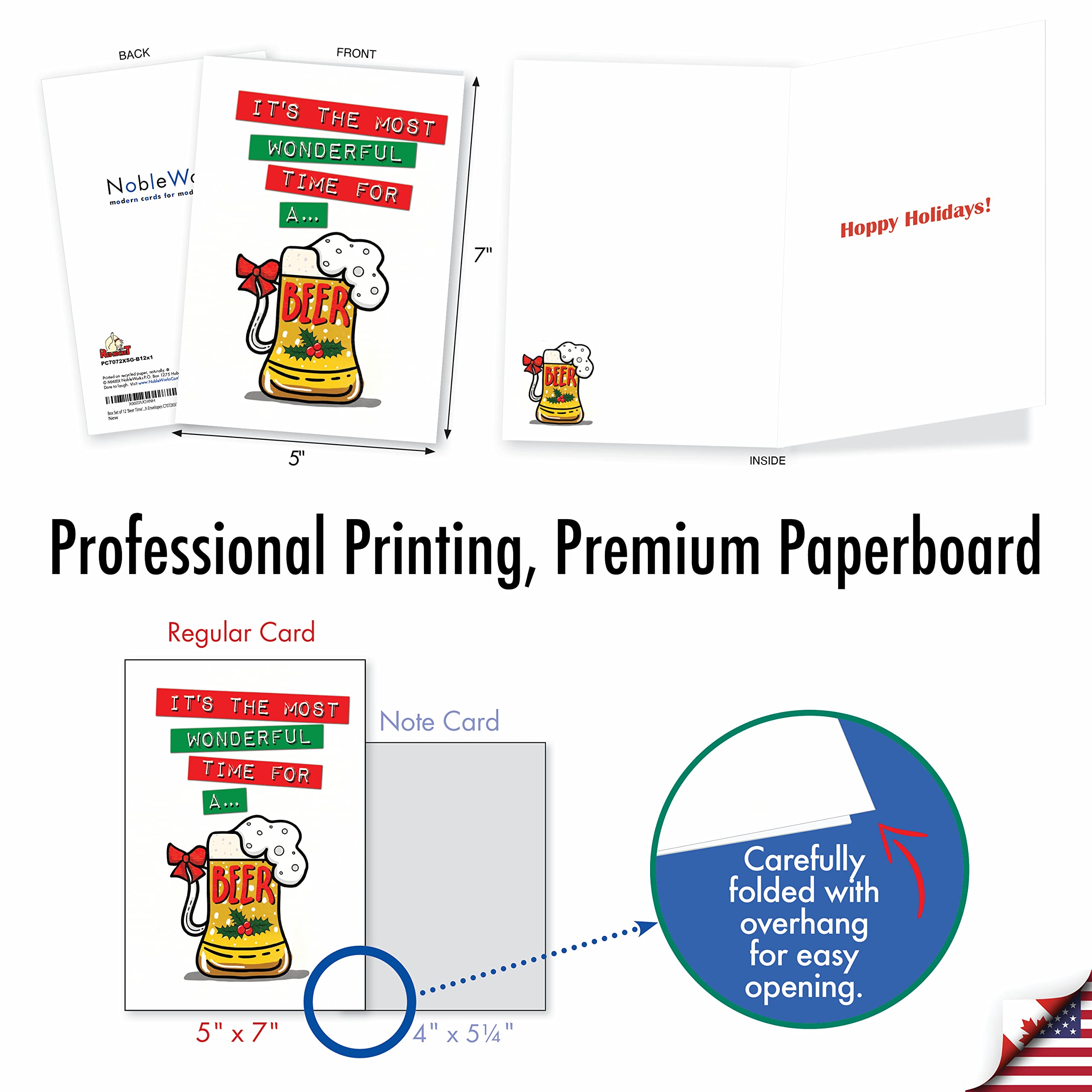 NobleWorks 12-Pack Funny Christmas Greeting Cards with Envelopes - Holiday Humor Beer Time Design for Men & Women - Perfect for Office Parties, Family Gatherings & Secret Santa Exchanges (C7072XSG-B12x1)