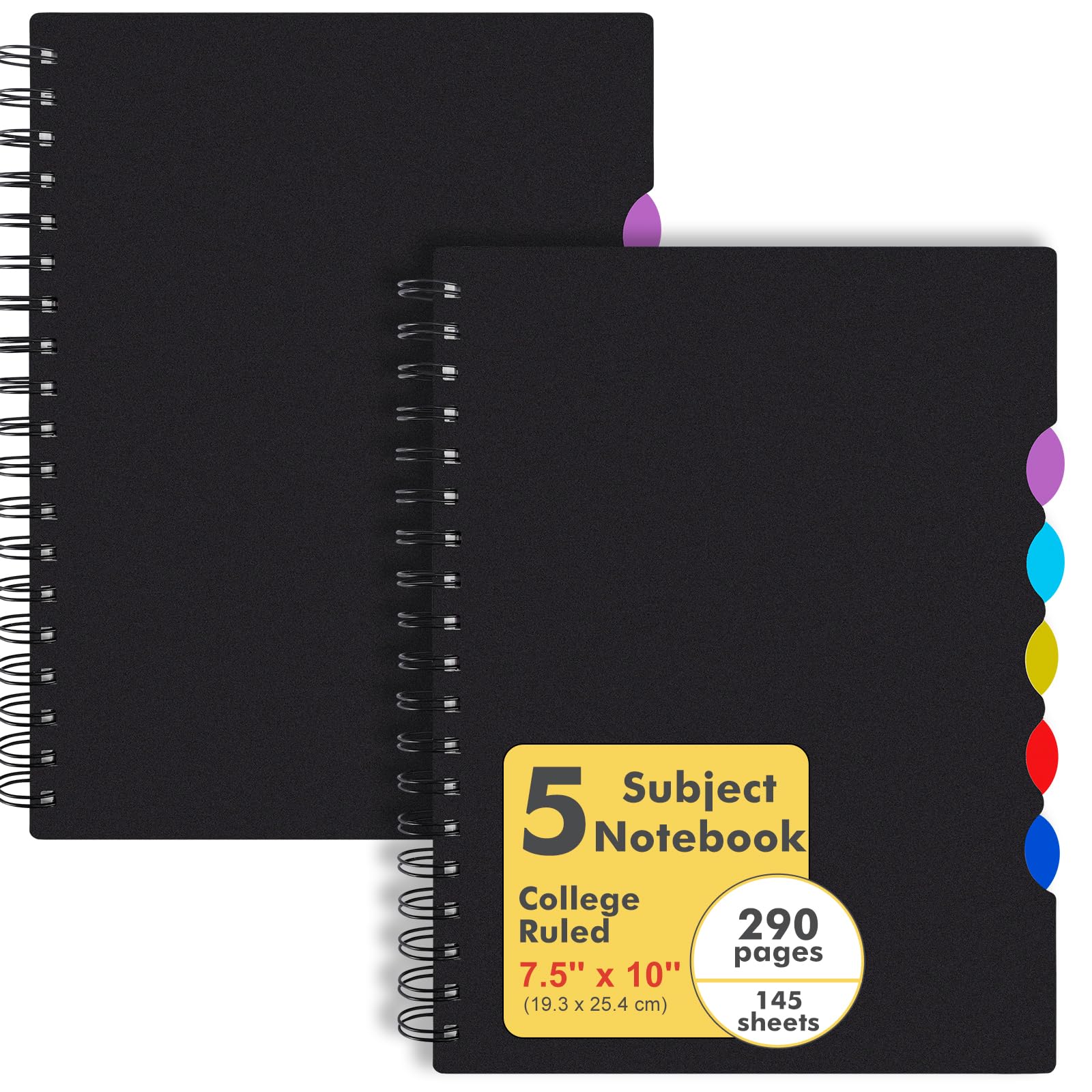 EOOUT 2-Pack Spiral Notebook with Dividers - 290 Pages College Ruled for School & Office Use