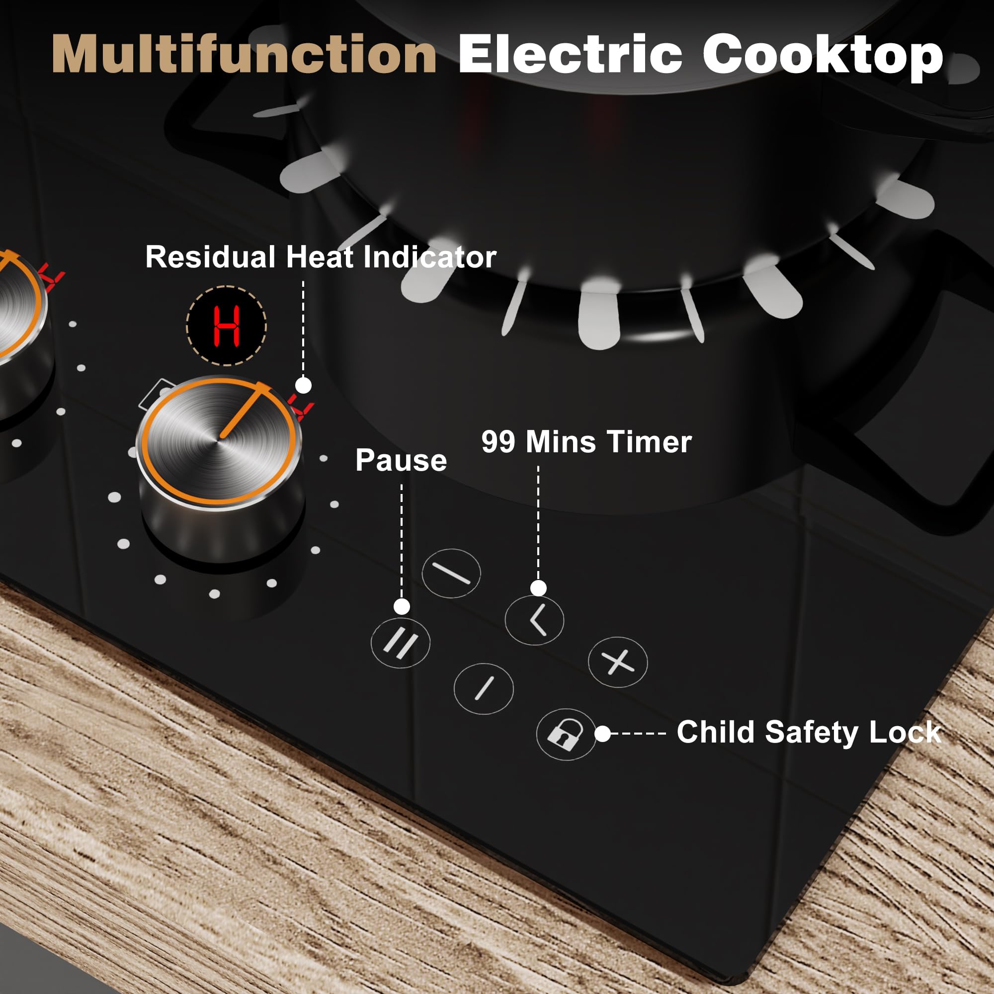 Karinear 12 Inch 110V Electric Cooktop with 2 Burners - Plug-in Countertop & Built-in Ceramic Stove Top, Knob & Touch Sensor Control, Multi-Functional Radiant Stove for Kitchen, RV, Dorm & Small Spaces