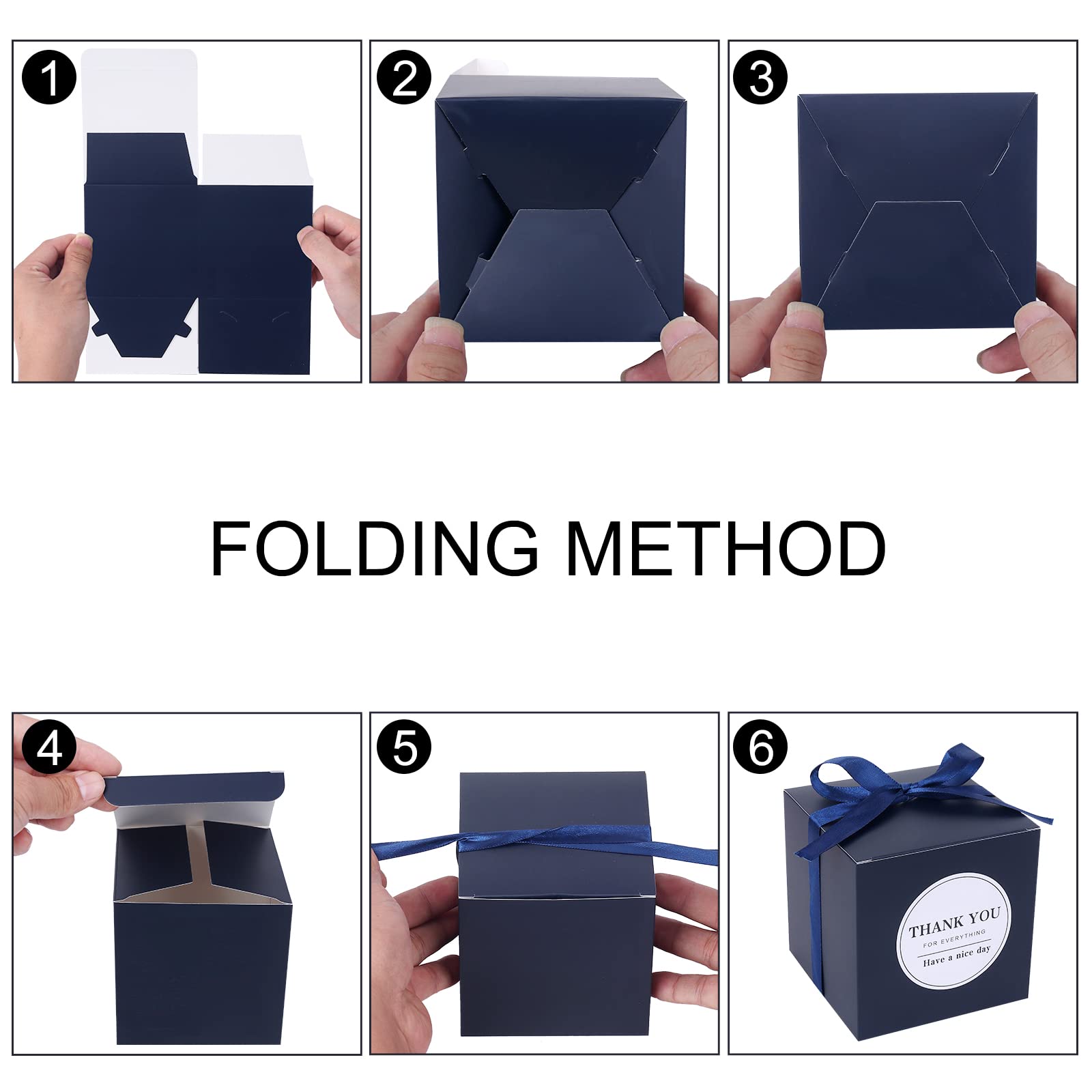 COTOPHER 100 Pack 4x4x4 Inches Navy Blue Gift Boxes with Lids - Small Gift Boxes for Wedding Favors, Bridesmaid Proposals, Party Favors, Candy, Cupcakes & Crafts - Includes Ribbons & Stickers - Perfect for Birthday, Anniversary & Holiday Gifting (Navy, 100 Count)