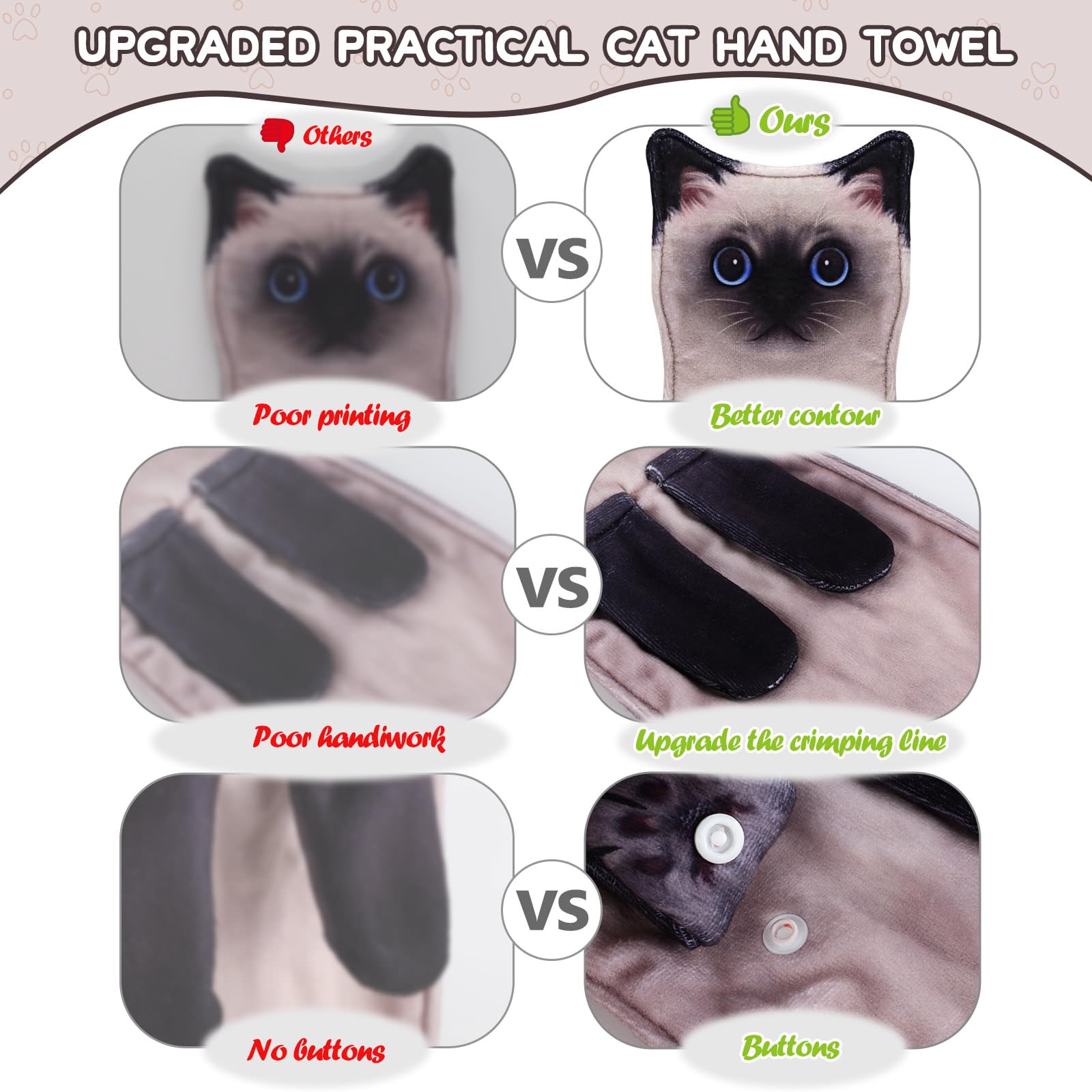 Funny Siamese Cat Hand Towel Set - Absorbent Kitchen & Bathroom Towels for Cat Lovers - Cute Decorative Hanging Towels - Perfect Christmas Gift for Women & Cat Owners - Great for Home Decor, Gifts, and Daily Use