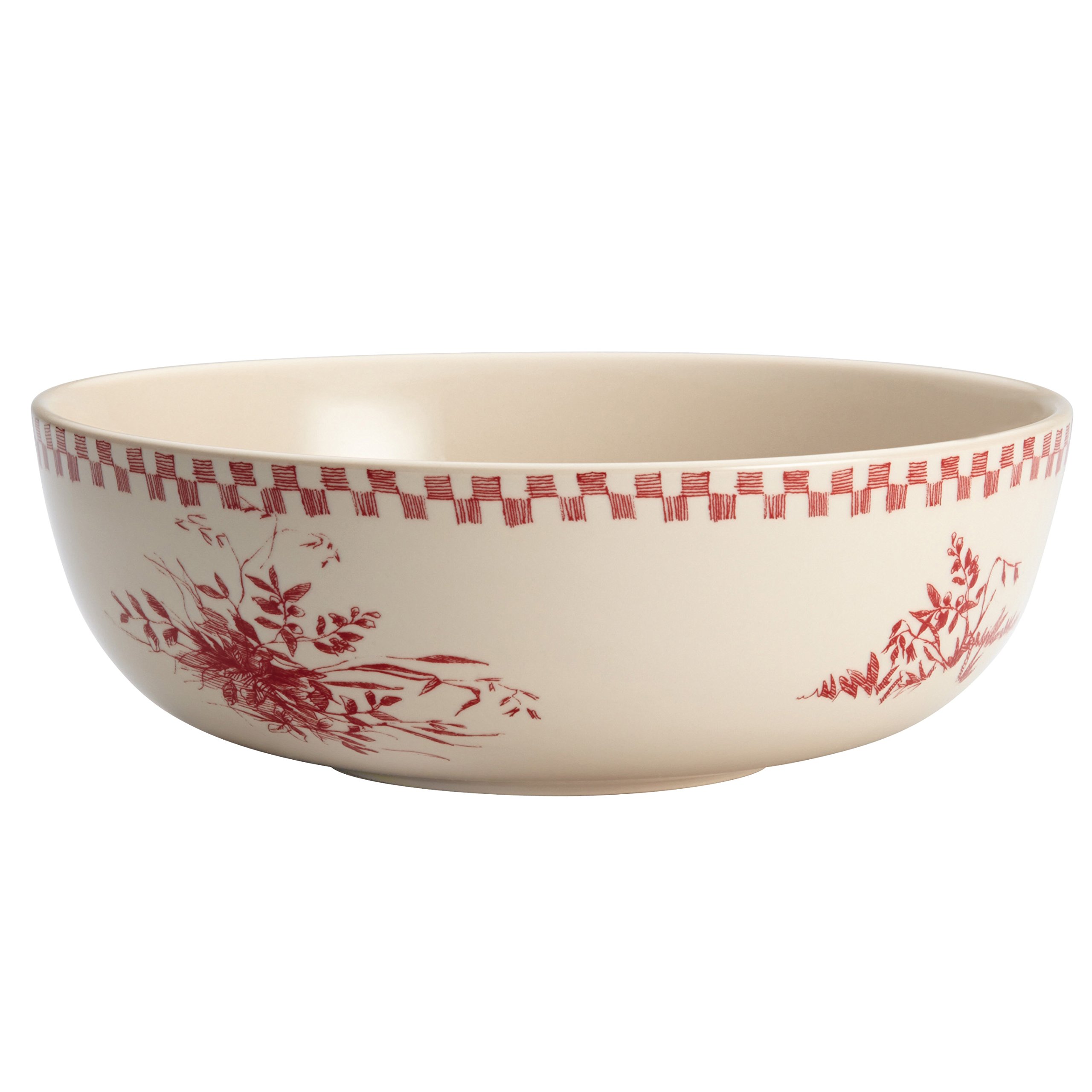BonJour Chanticleer Country 9-Inch Stoneware Serving Bowl - Burgundy Red Round Dinnerware for Entertaining, Family Meals & Holiday Table Settings