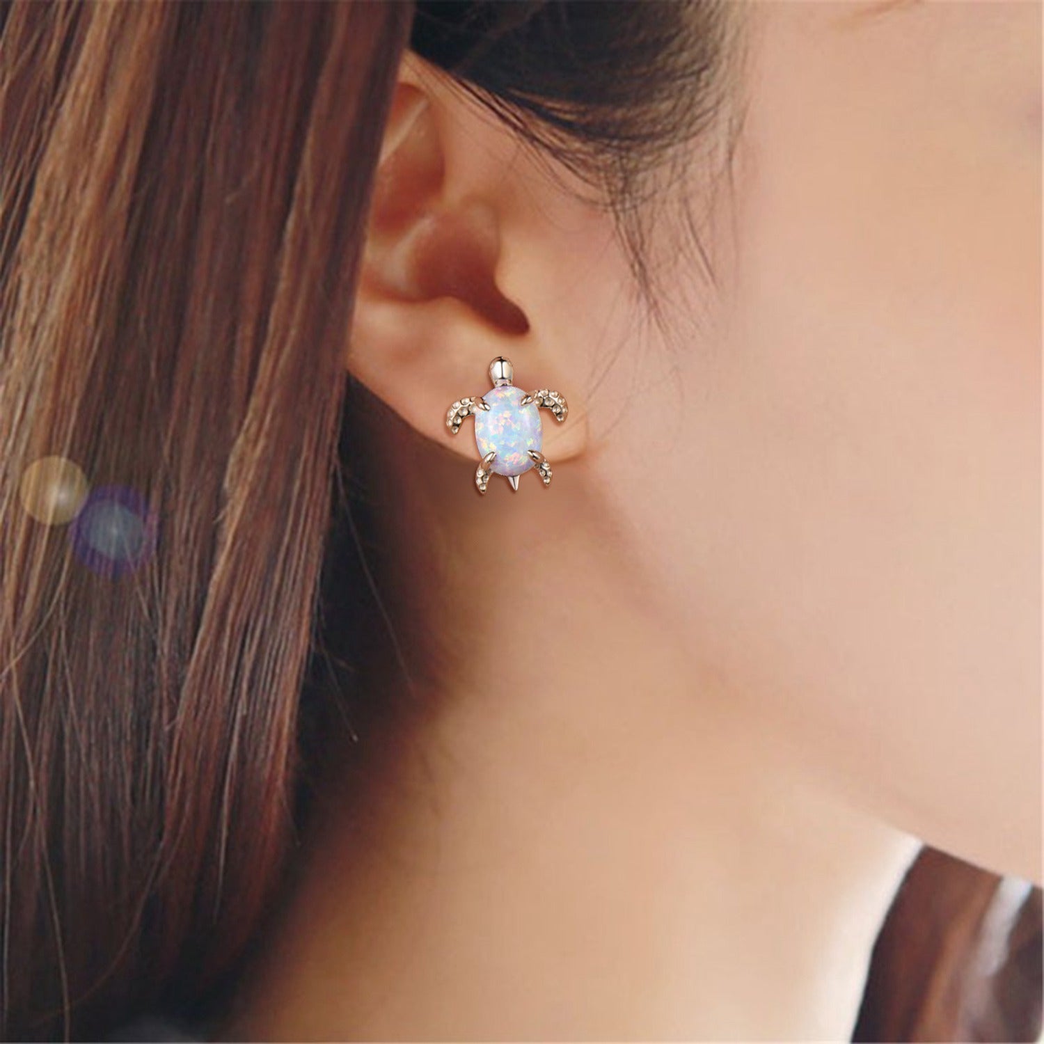 Handmade Yellow Gold Dainty Fire Opal Earrings - Ocean Series Little Turtle Design, October Birthstone Jewelry | Perfect Proposal Gift, Anniversary Present & Everyday Elegant Accessory
