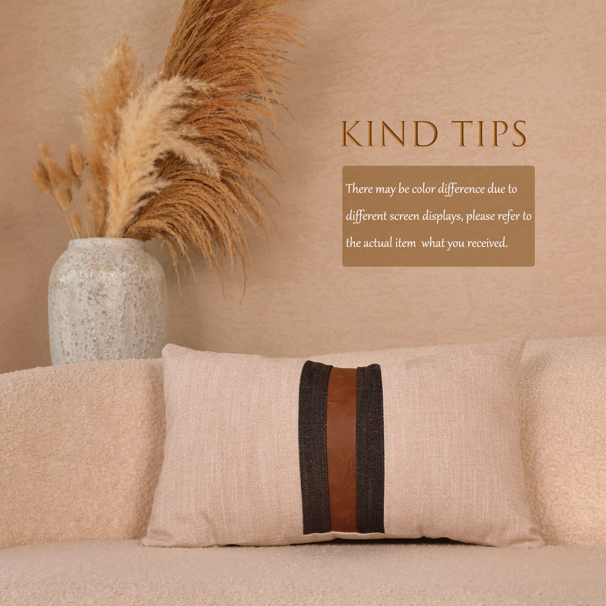 BOYSUM 12x20 Inch Faux Leather Throw Pillow Covers - Farmhouse Decorative Accent Pillows for Outdoor, Couch, Sofa & Bed - Modern Brown Beige Home Decor (Perfect for Patio, Living Room & Bedroom)