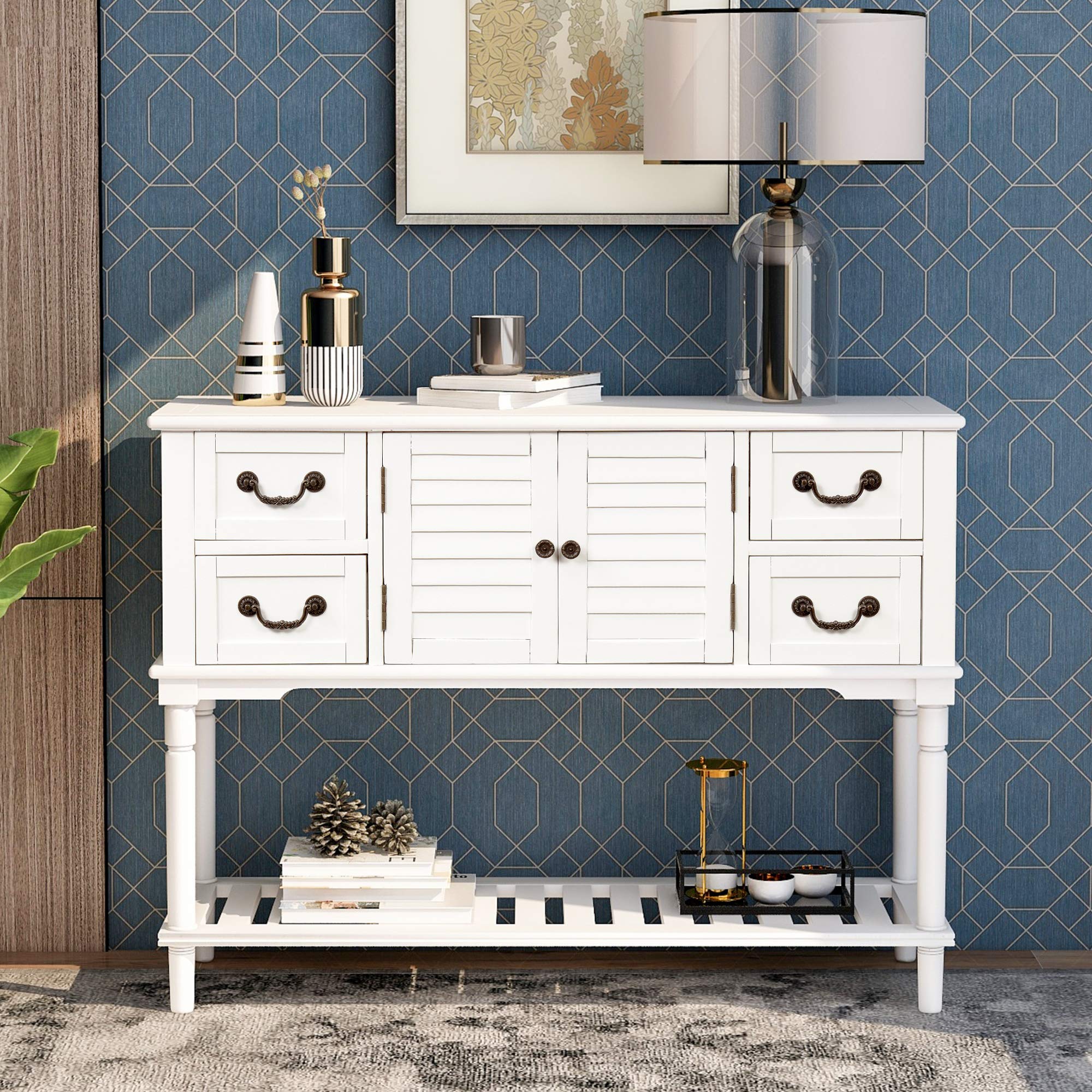 Modern Retro Console Table with Storage - Living Room Entryway Sideboard