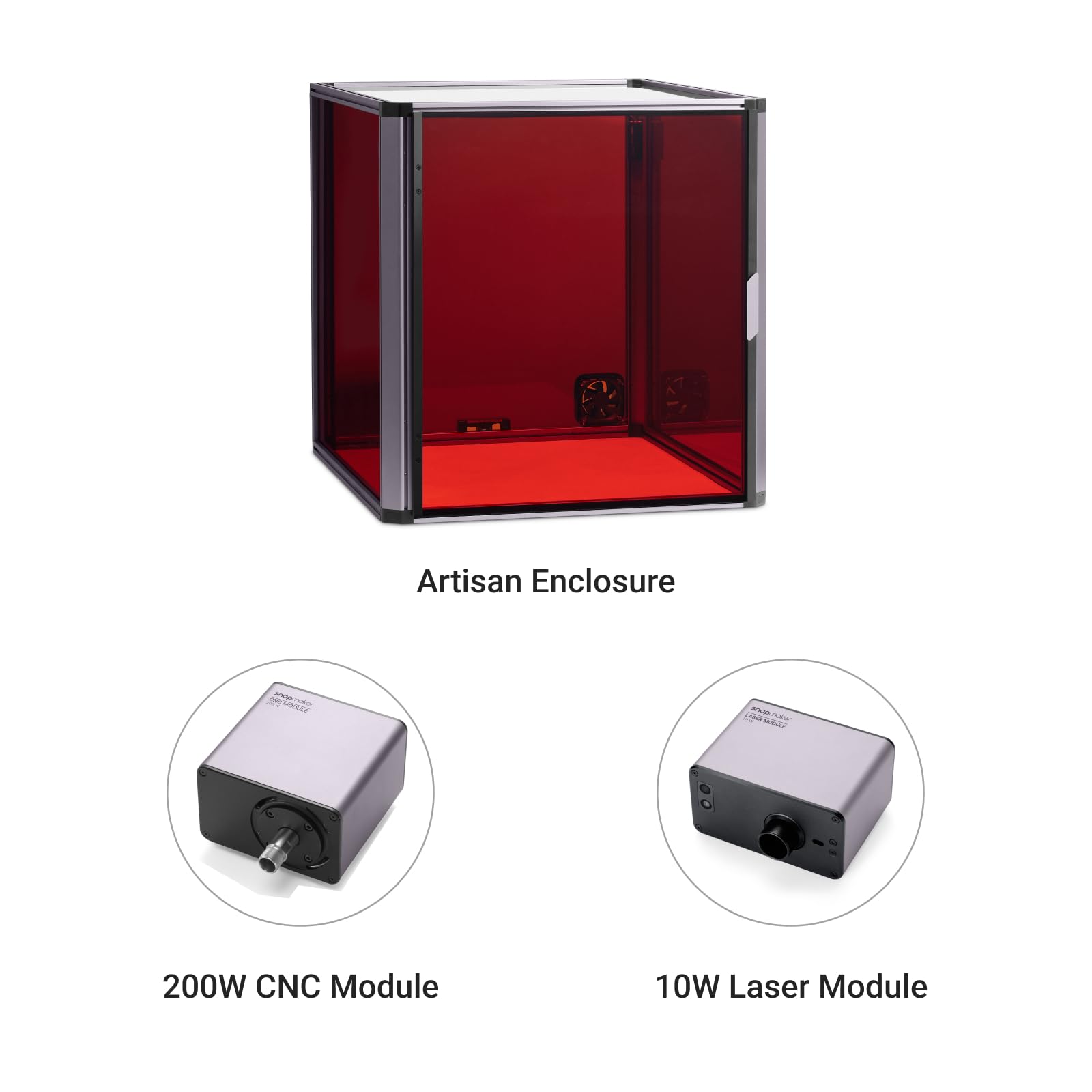 Snapmaker Artisan 3-in-1 Addons Kit: 200W CNC Module, 10W Laser Module & Enclosure for 3D Printing, Engraving & Cutting | Perfect for DIY Projects, Home Workshops & Professional Makers