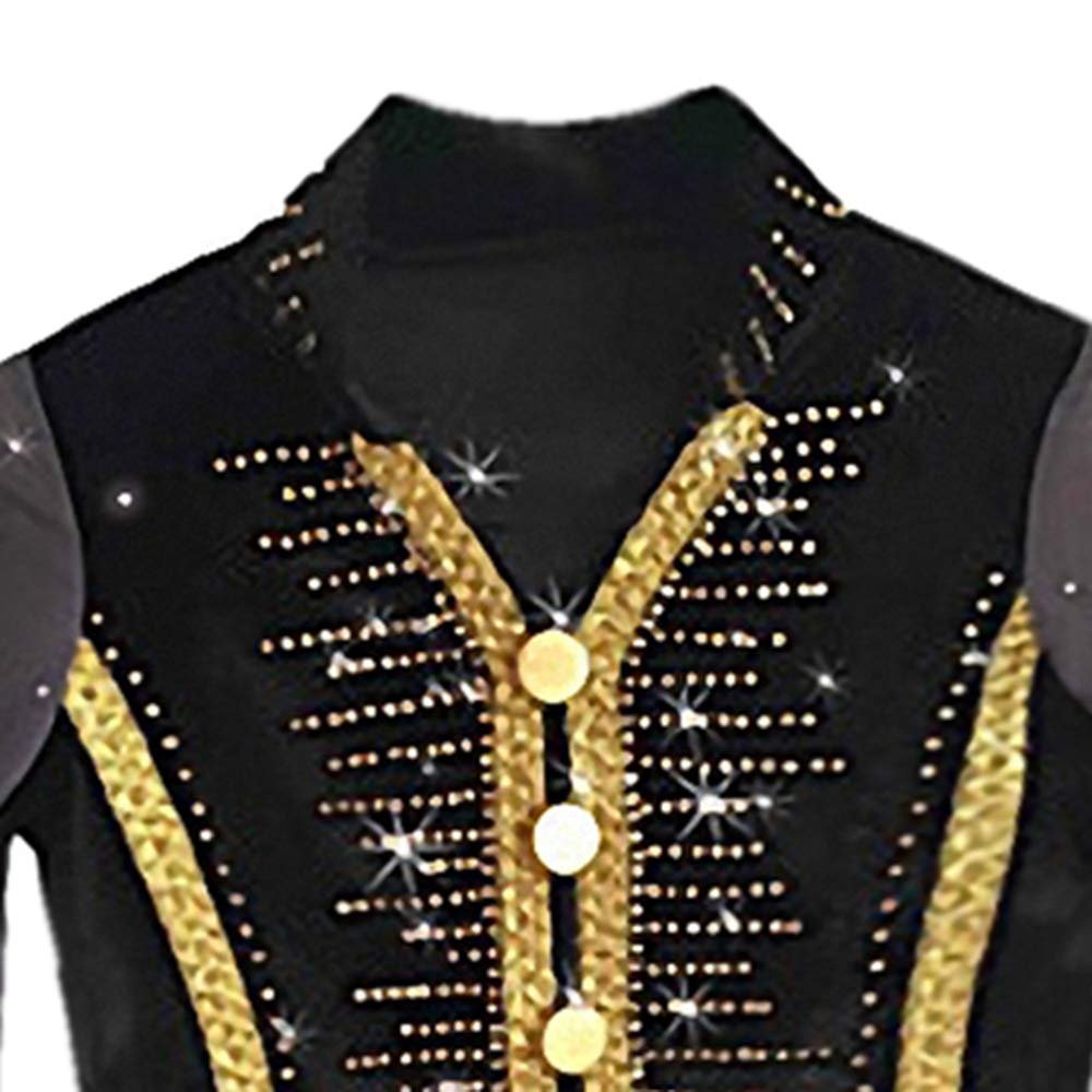 **Men's & Boys' Figure Skating Top - Black Stretch Competition Ice Skating Shirt with Sequins | Performance Wear for Ice Shows & Training**