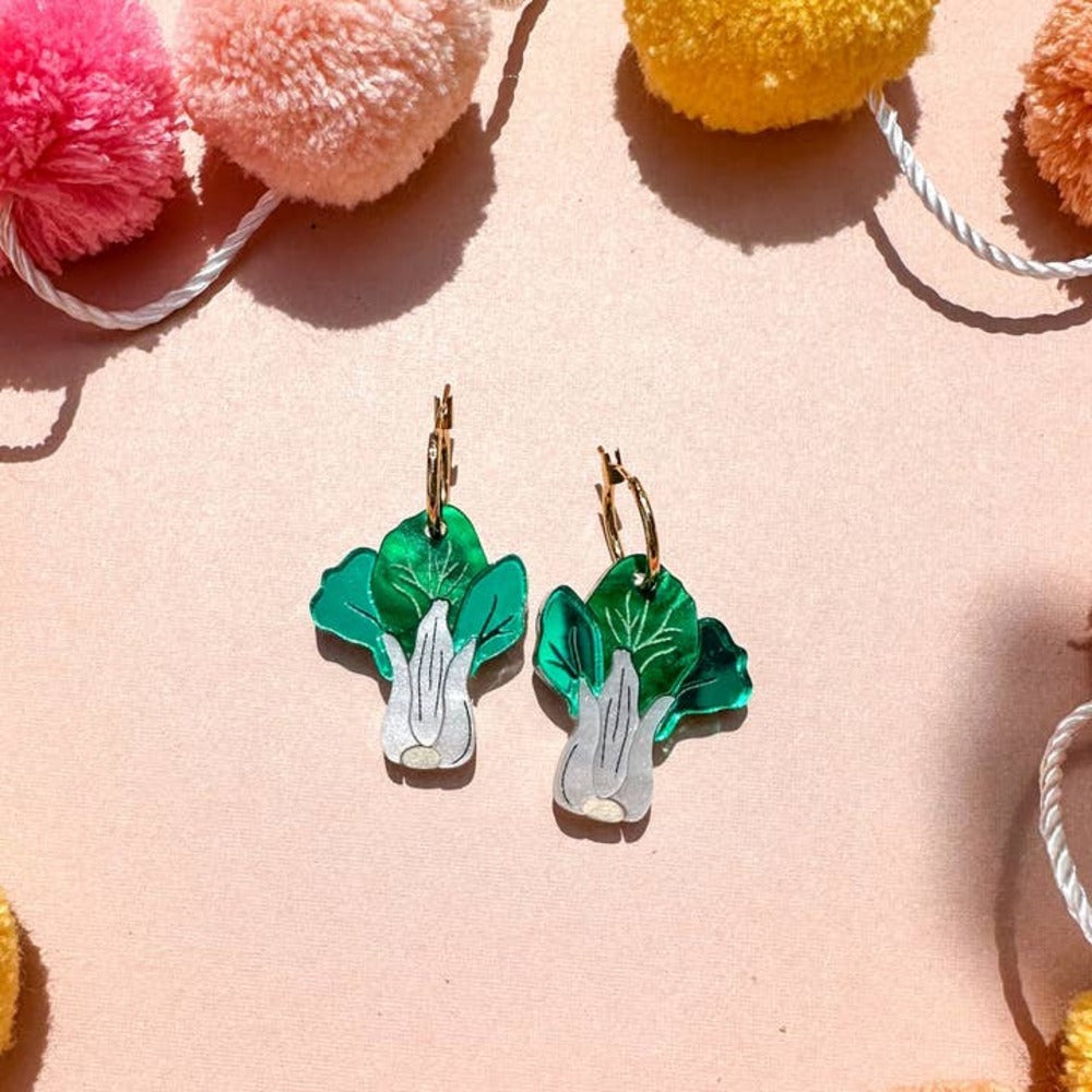 Stylish Bok Choy Vegetable Dangle Acrylic Earrings for Women - Cute Food-Themed Jewelry Gift for Asian Food Lovers, Perfect for Daily Wear, Parties, and Cosplay