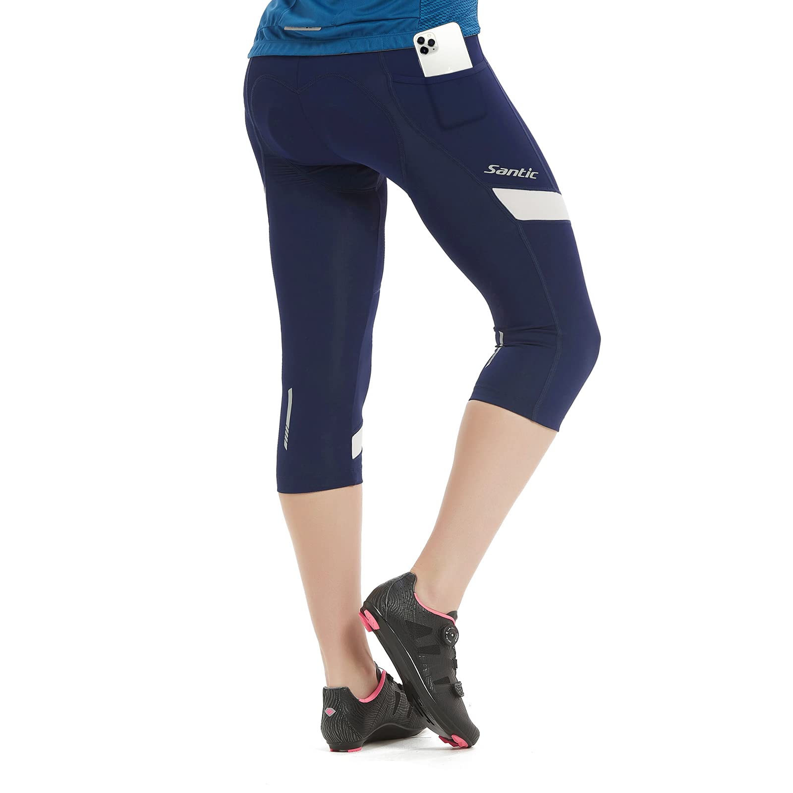 Santic Women's 4D Padded Cycling Capris - Breathable 3/4 Bike Shorts with Comfortable Biking Tights for Road & Mountain Biking | Perfect for Commuting, Spinning Classes & Outdoor Workouts