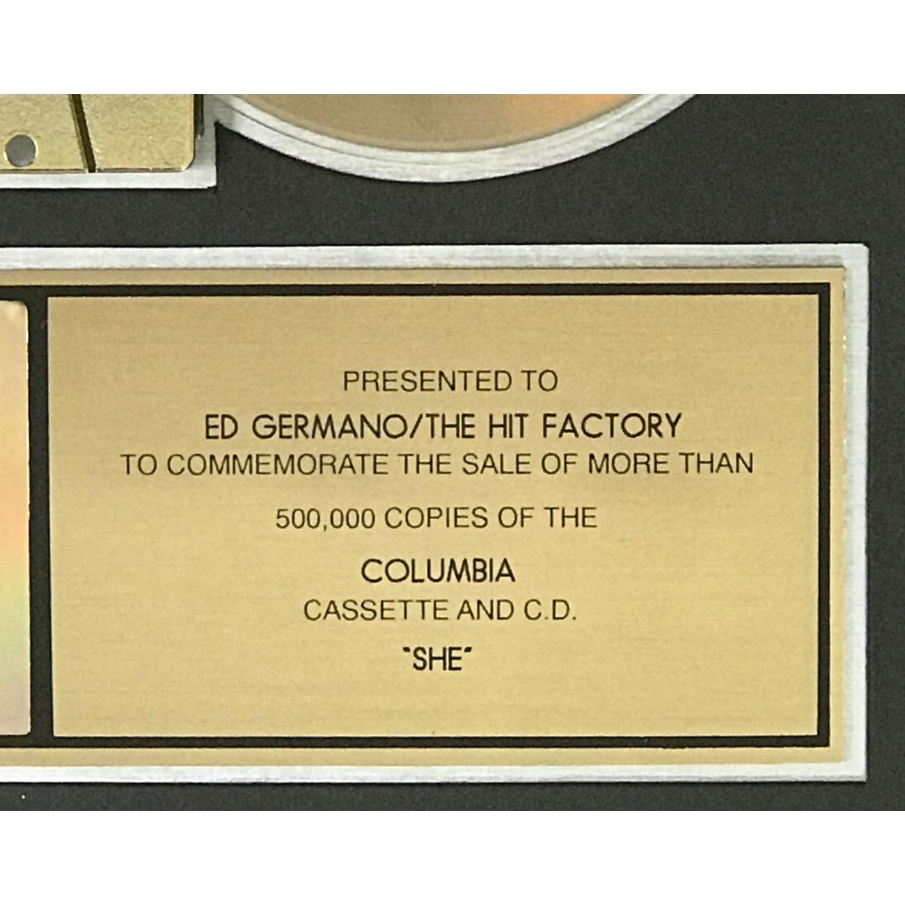 Harry Connick Jr. She RIAA Gold Album Award - Certified Music Collectible for Fans & Display - Perfect for Home Decor, Music Memorabilia Collections & Gift Giving