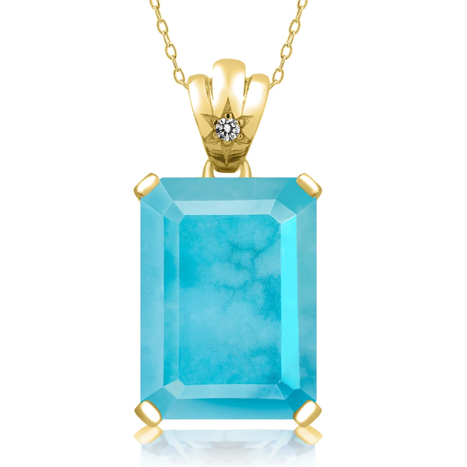 18K Yellow Gold Plated Silver Emerald Cut 18x13mm Birthstone & Diamond Pendant Necklace with 1.8mm Round Accents | Fine Jewelry Gift for Women, Wife, Mom | 18 Inch Chain | Perfect for Birthdays, Anniversaries & Special Occasions