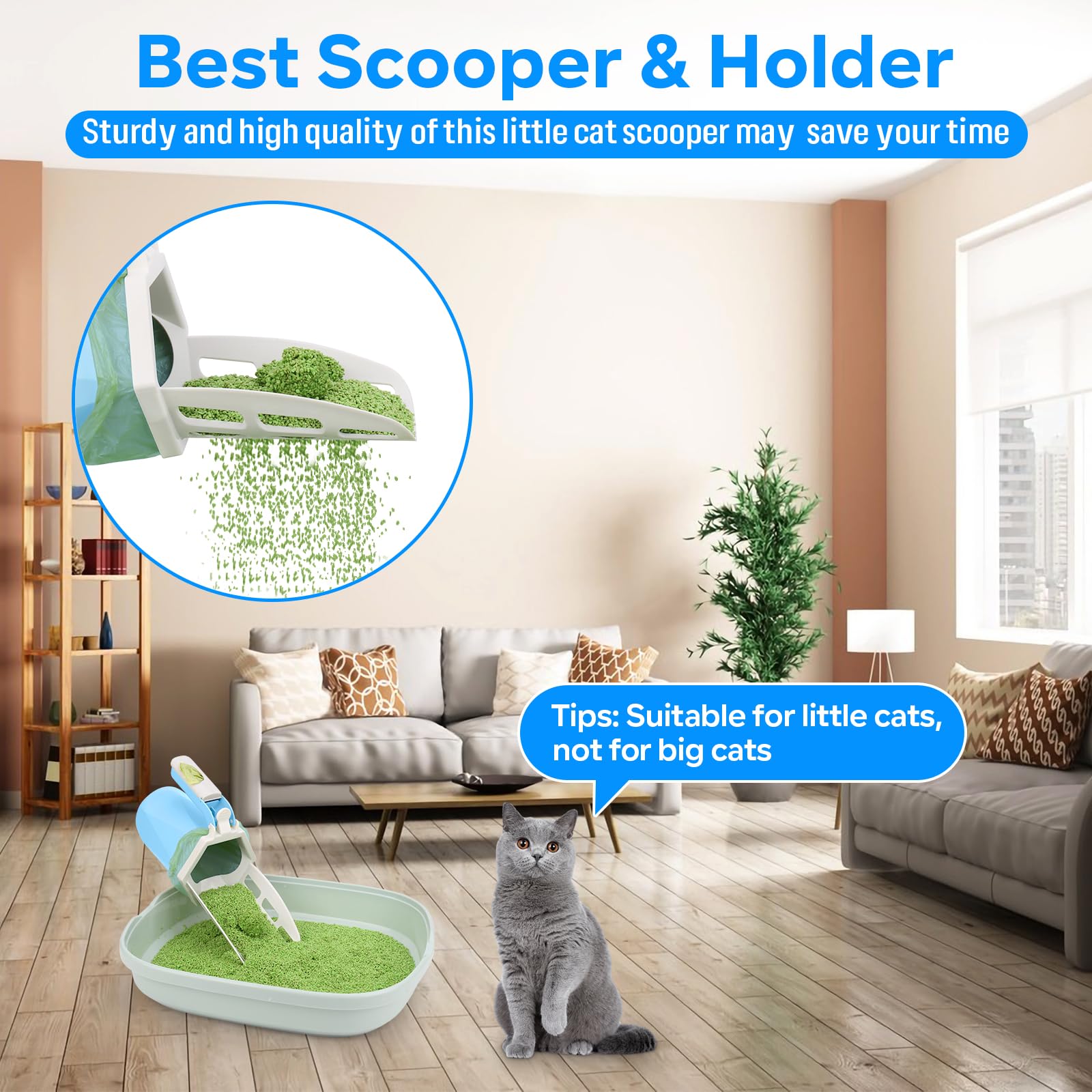 Upgraded Cat Litter Scooper with Holder - Includes Waste Can & 150 Count Litter Bags - Durable Portable Litter Shovel for Easy Cleanup - Perfect for Home, Travel & Multi-Cat Households