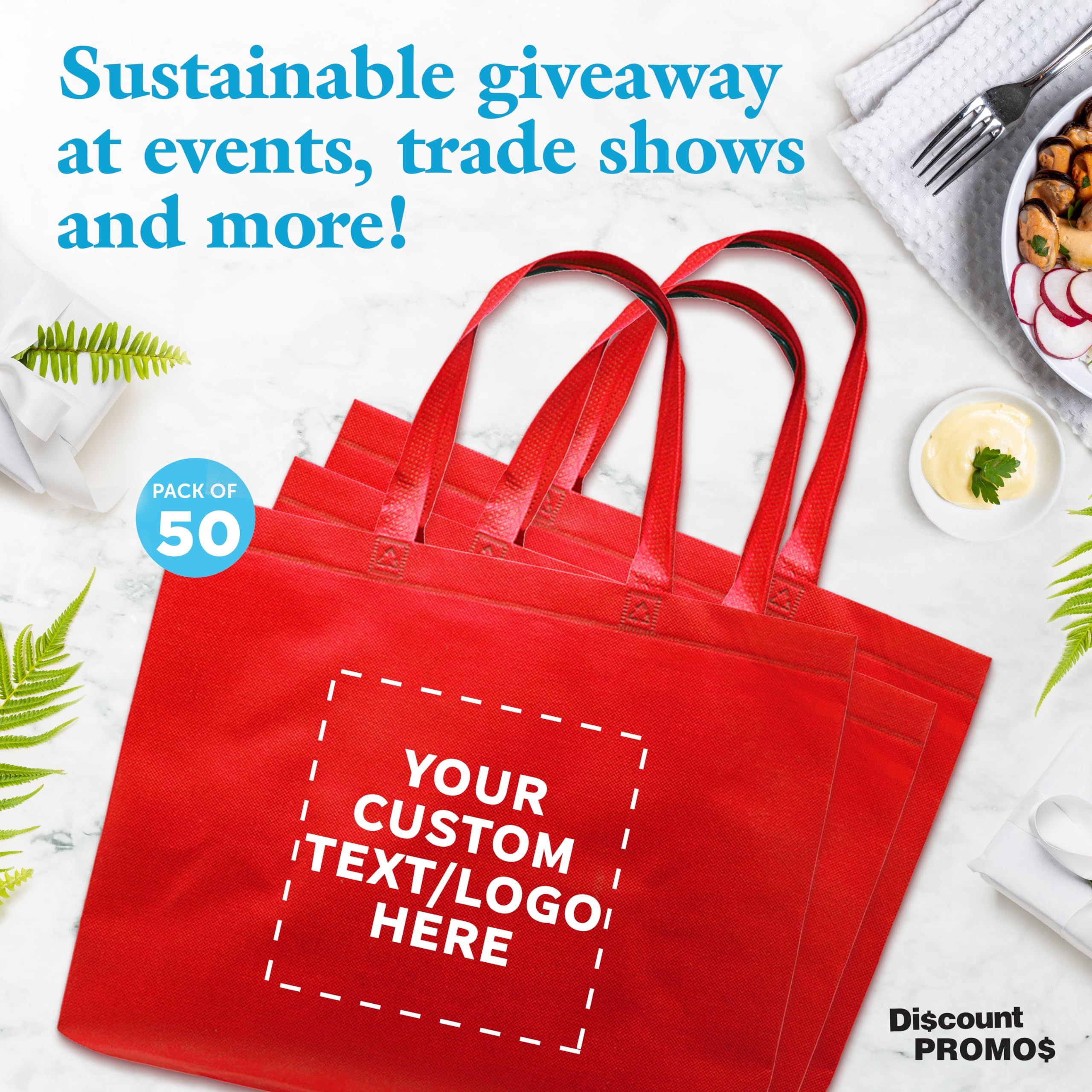 Custom Jumbo Reusable Tote Bags - Bulk Pack of 50 Personalized Grocery & Shopping Bags - Eco-Friendly Promotional Gift for Women (Red) - Perfect for Retail Stores, Events, and Brand Giveaways
