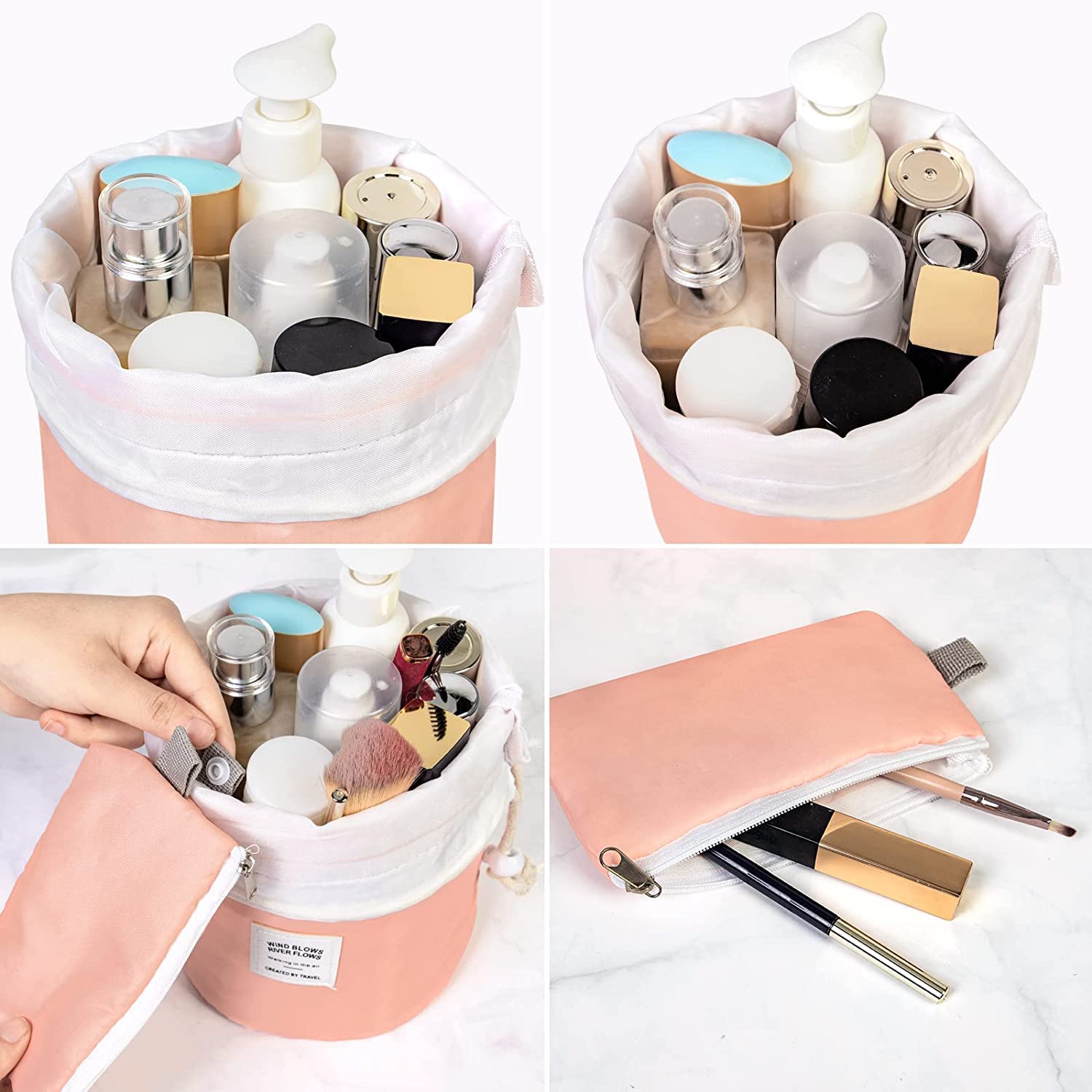 Collapsible Travel Makeup Bag - Portable Cosmetic Pouch with Inner Pockets for Toiletries & Organizing