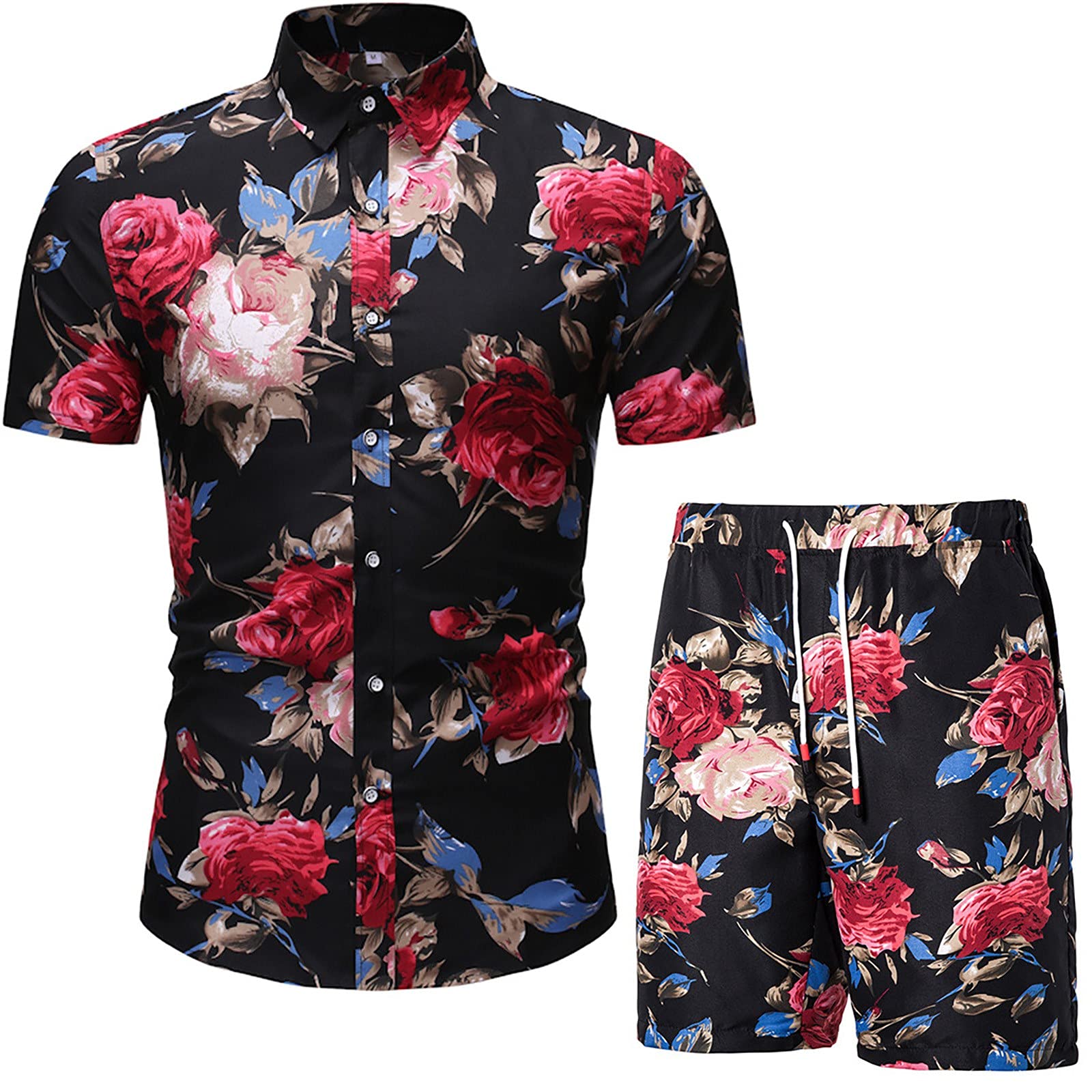 Men's 2-Piece Tracksuit Set - Summer Short Sleeve T-Shirt & Jogger Sweatpants for Sports, Gym, and Casual Wear | Hawaiian Print Athletic Outfit