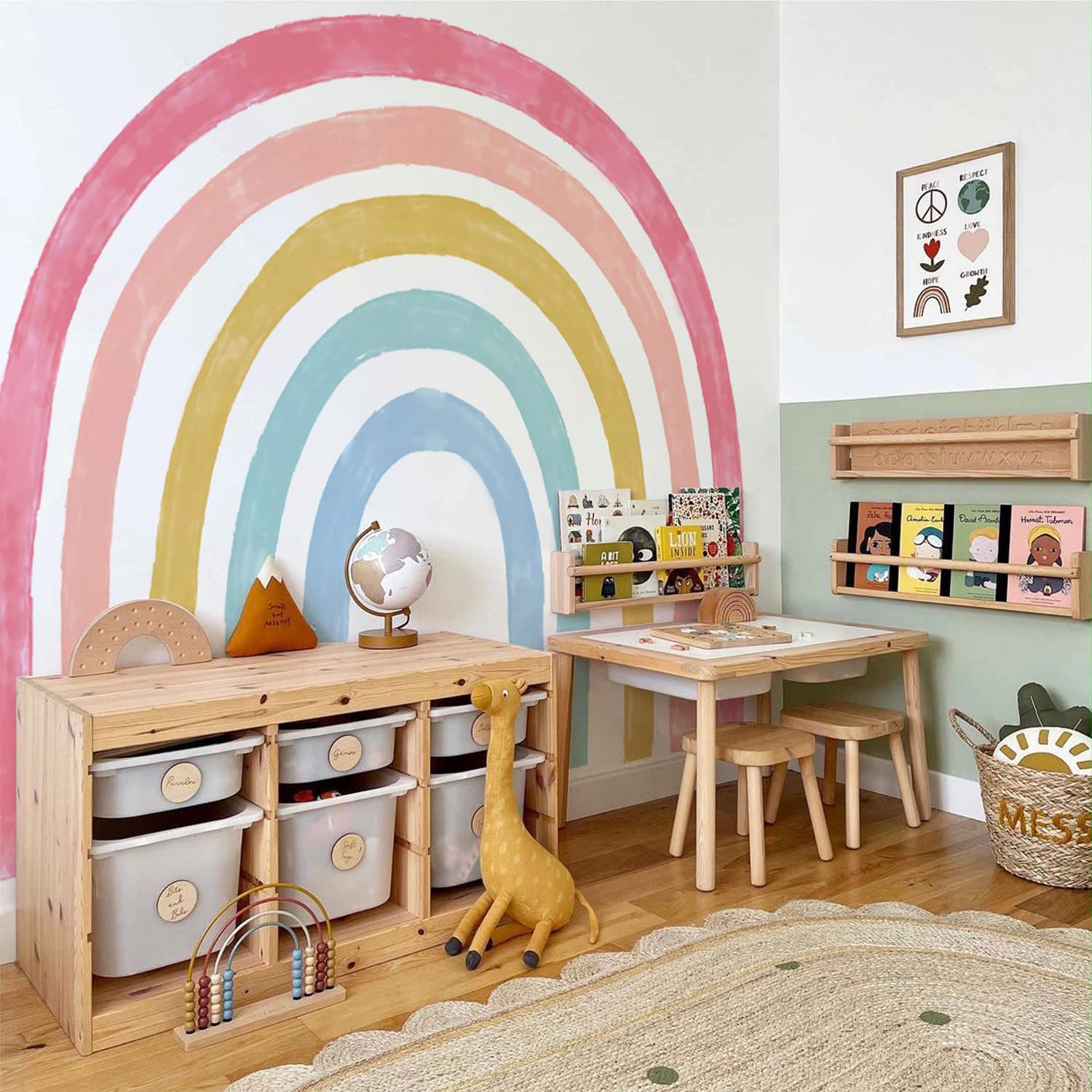 Large Fabric Watercolor Rainbow Wall Decal - Peel and Stick Precut Wall Art Stickers for Kids Bedroom & Playroom (94.49