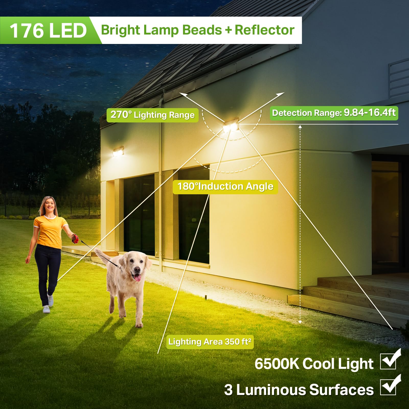 8 Pack Solar Lights Outdoor Waterproof - 176 LED Motion Sensor Solar Powered Wall Lamp for Deck, Fence, House Security | IP65 Rated Weatherproof Exterior Lighting for Garden, Pathway, Patio & Backyard