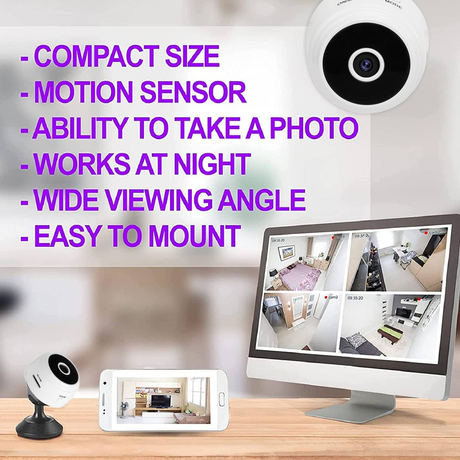 1080P HD Hidden Spy Camera - Mini WiFi Security Camera for Indoor & Outdoor Use, Battery Powered with Magnetic Mount, 45 Min Backup - Perfect for Home, Office & Baby Monitoring (White)