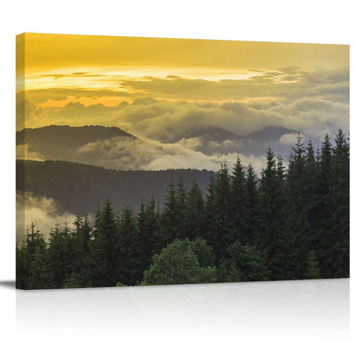 Stunning Mist-Shrouded Forest Canvas Wall Art - Framed Nature Landscape Painting for Bathroom & Bedroom Decor - Ready to Hang Home Decoration for Living Room, Office & Nursery