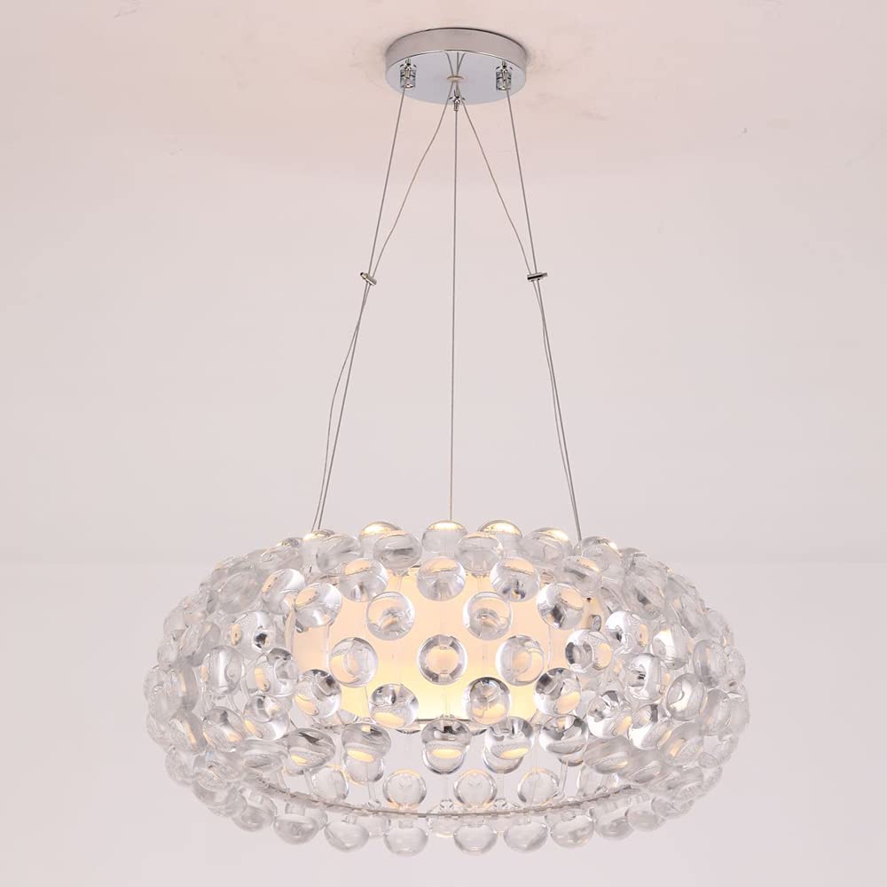 Modern Crystal Chandelier LED Pendant Light - 3 Color Dimmable Adjustable Height Ceiling Light Fixture for Living Room Bedroom Dining Room (13.78