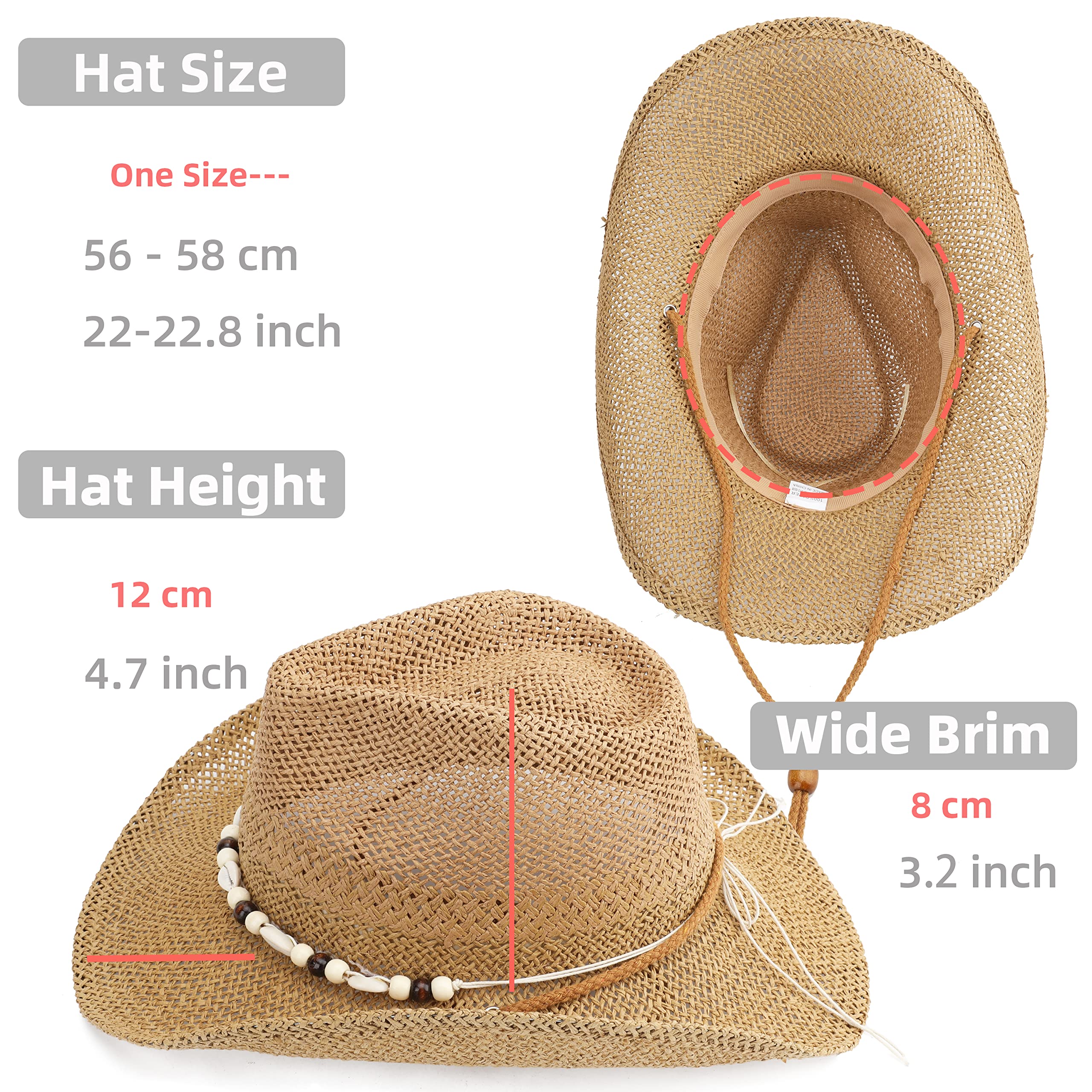Cowboy Hat for Women & Men - Western Cowgirl Sun Straw Hat with Color Options - Perfect for Rodeo, Country Music Festivals & Outdoor Adventures