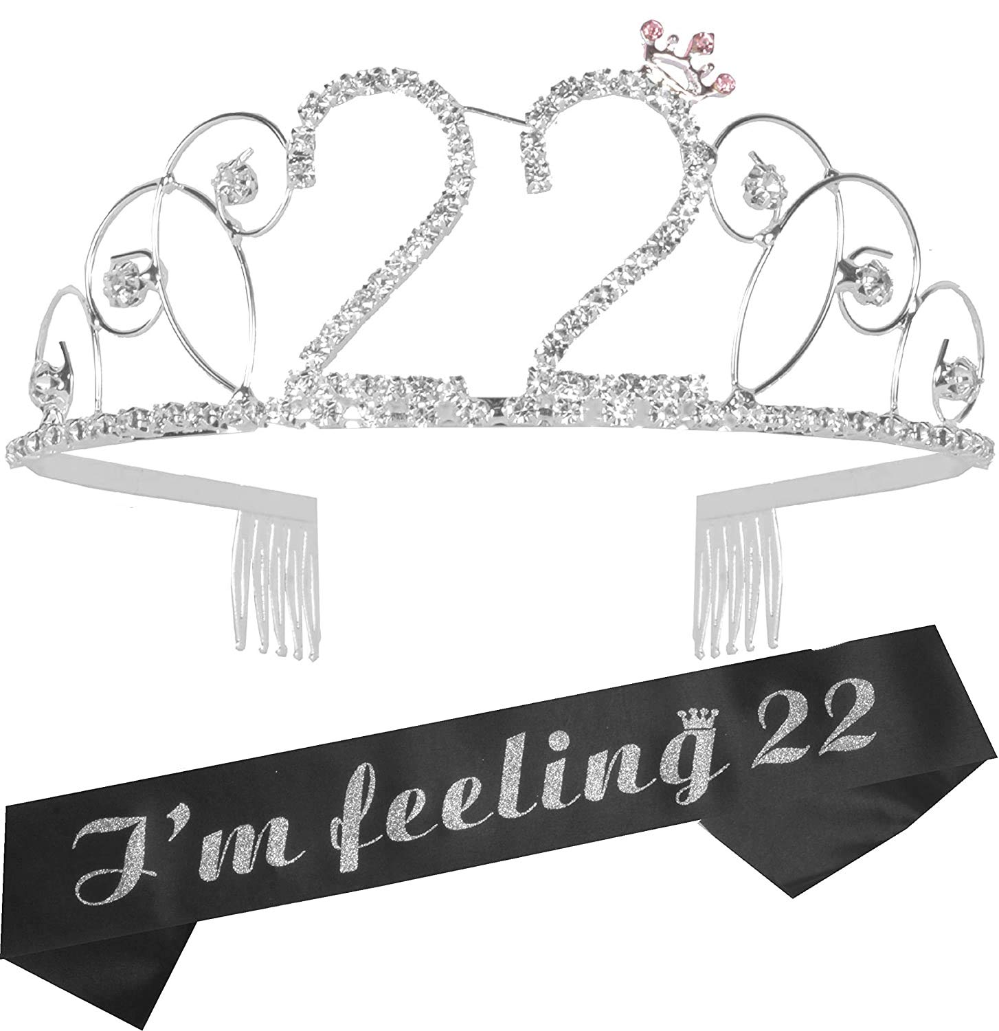 MEANT2TOBE 22nd Birthday Sash & Tiara Set for Women - Sparkling Glitter Sash & Rhinestone Silver Metal Tiara | Perfect 22nd Birthday Party Gift | Great for Birthday Celebrations, Bachelorette Parties & Special Occasions