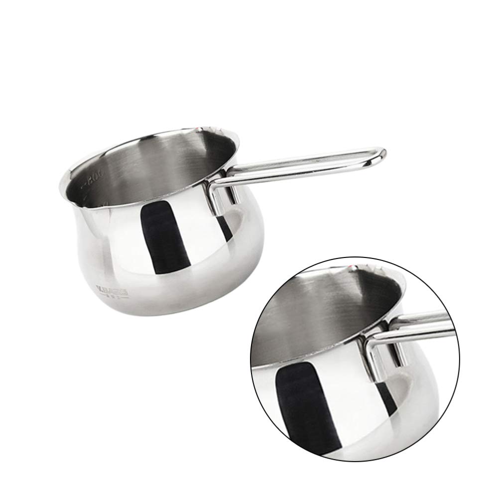 Hemoton 1pc Stainless Steel Milk Heating Pot - Mini Candle Warmer, Ceramic Fondue Pan for Cheese, Chocolate & Soup - Thickened Base Kitchen Heater for Baking, Noodles & Melting (Perfect for Romantic Dinners & Cozy Family Meals)