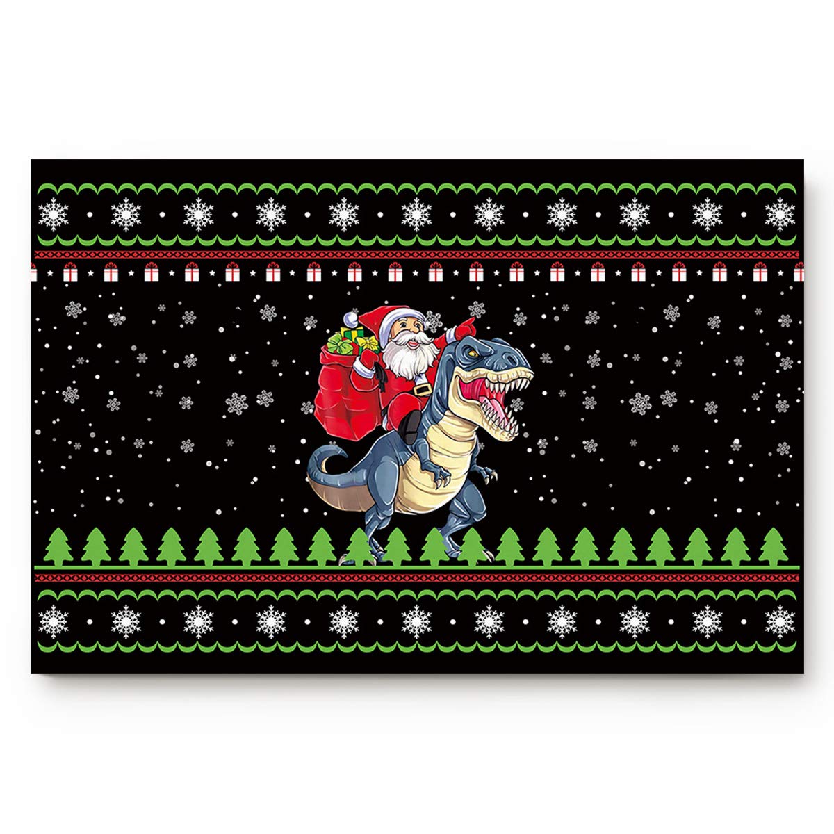 Non-Slip Christmas Santa Riding Dinosaur Doormat 16x24 Inch - Holiday Welcome Mat for Indoor/Outdoor Use, Kitchen & Bathroom Floor Rug - Perfect for Front Door, Porch, and Festive Home Decor