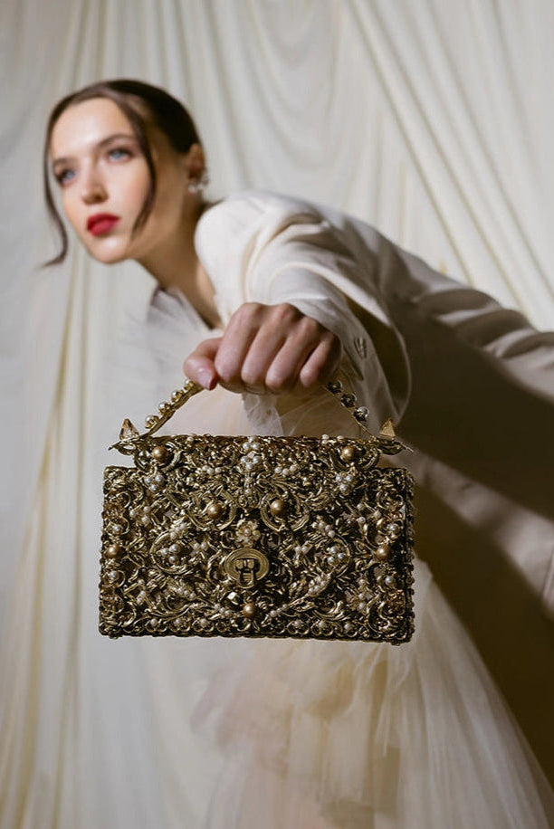 Gilded Garden Purse - Elegant Women's Handbag for Parties, Weddings & Special Occasions | Stylish Clutch with Floral Design