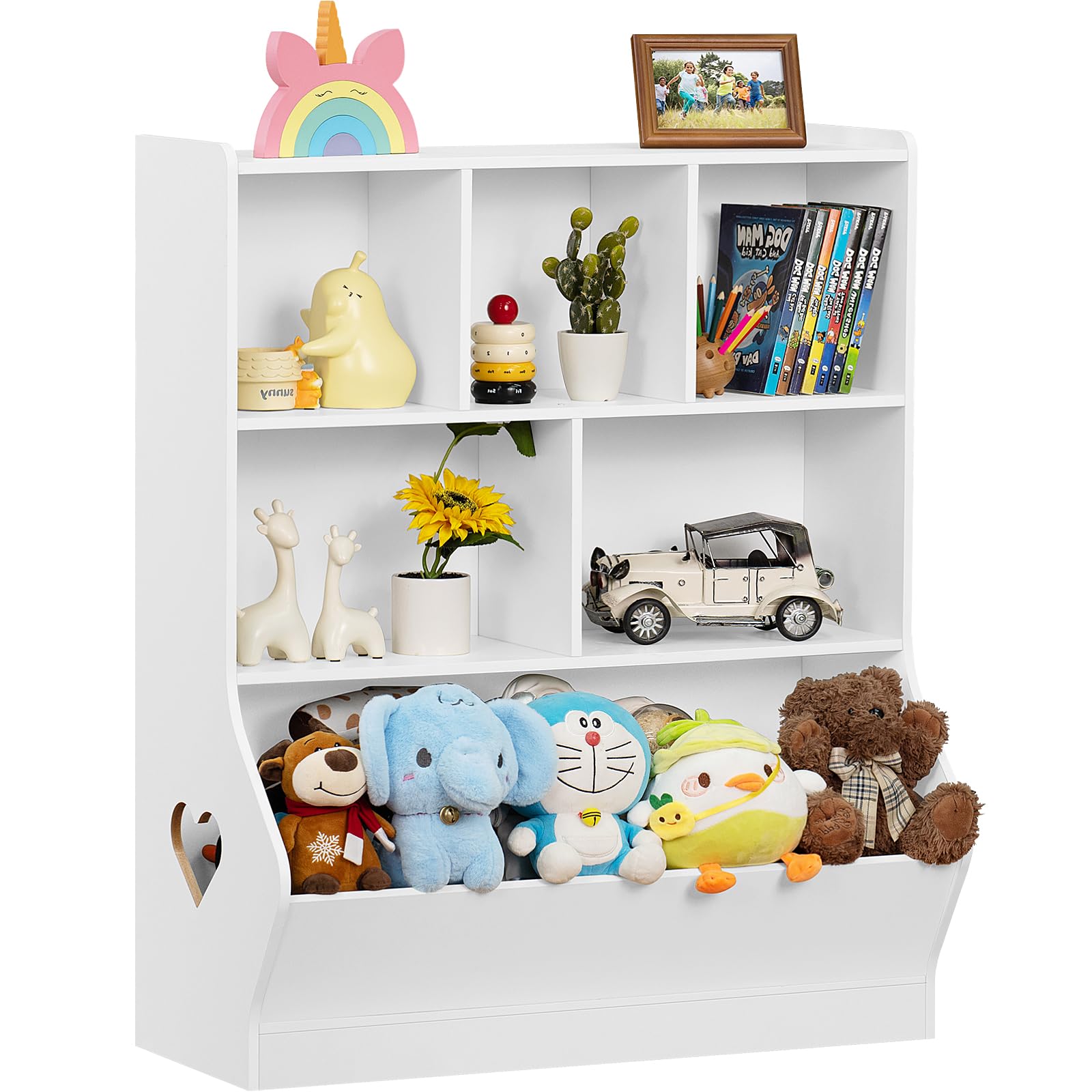 Lerliuo 3-Tier Kids Toy Storage Organizer & Bookshelf - 7-Cubby Toy Cabinet for Playroom, Bedroom, Nursery - White Children's Bookcase (29.53