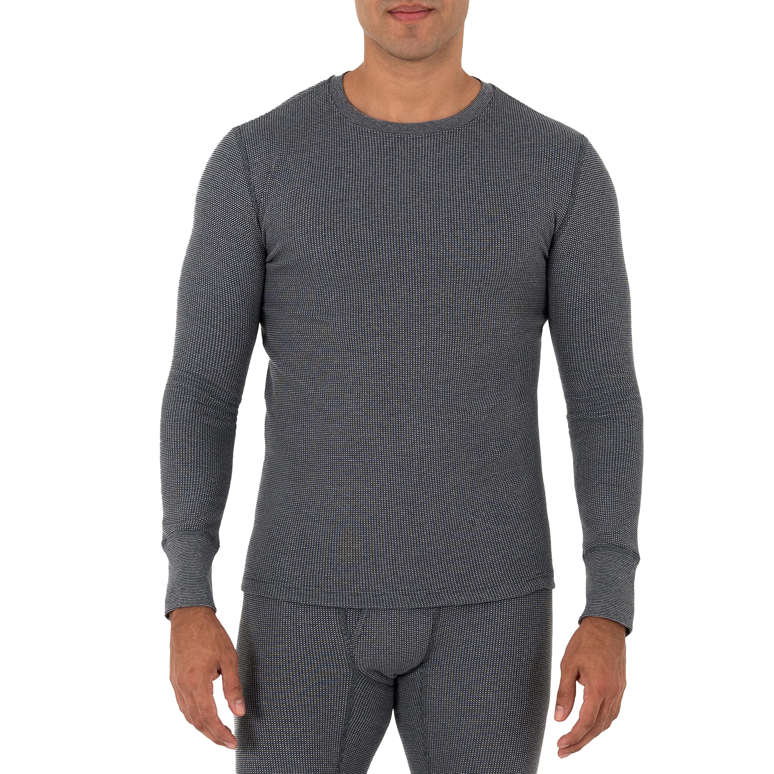 Fruit of the Loom Men's Eco-Friendly Recycled Waffle Thermal Underwear Crew Neck Top - 1 Pack & 2 Pack Options - Warm Base Layer for Winter, Outdoor Activities & Cold Weather Workwear
