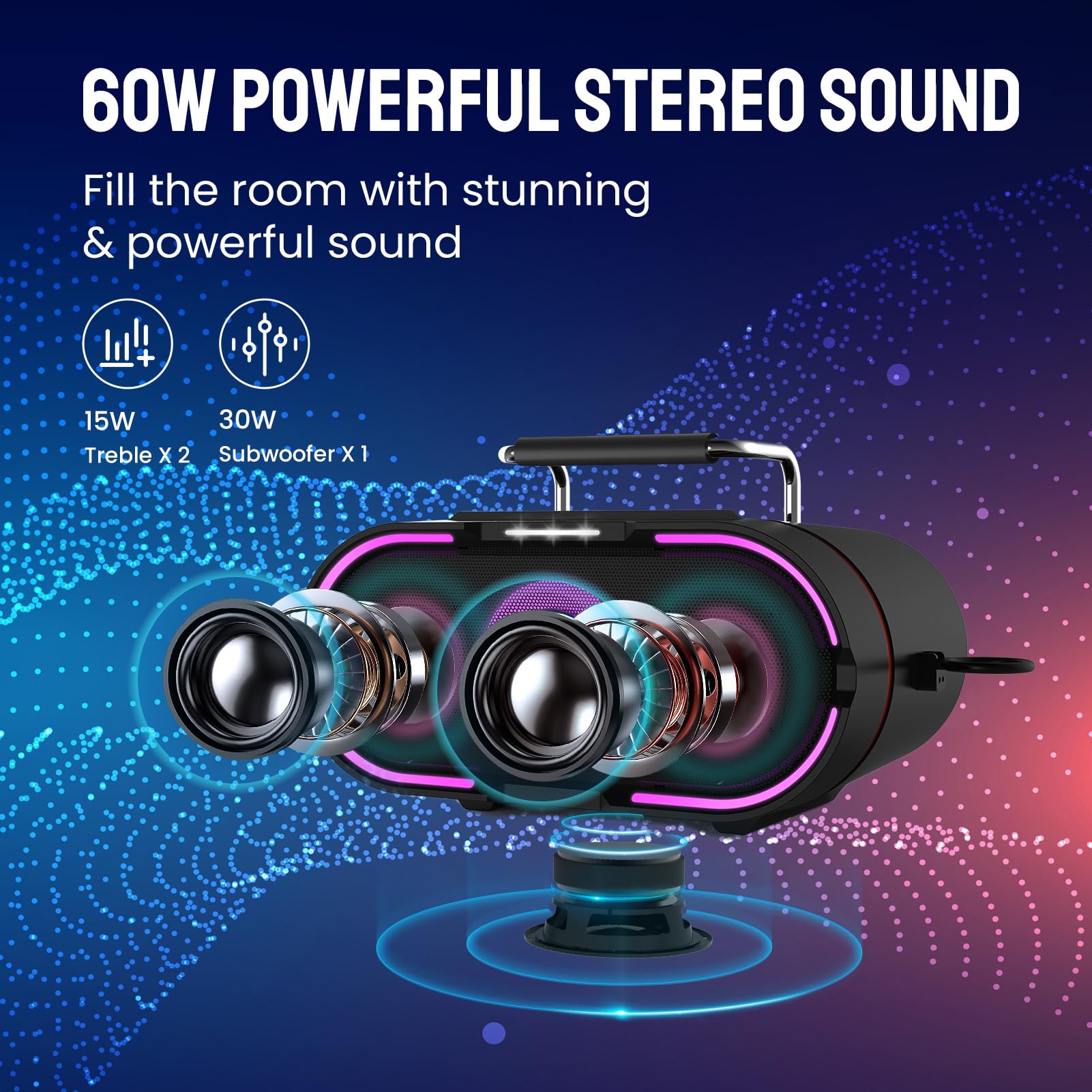 RHM K666PLUS Professional Karaoke Machine with 2 Wireless Microphones - Bluetooth, USB, AUX & PC Connectivity - Rechargeable Battery & 7-Hour Playtime - Ideal for Home Parties, Weddings, Outdoor Events & Christmas Celebrations - Powerful Sound System & Dynamic RGB Lights for Ultimate Entertainment Experience