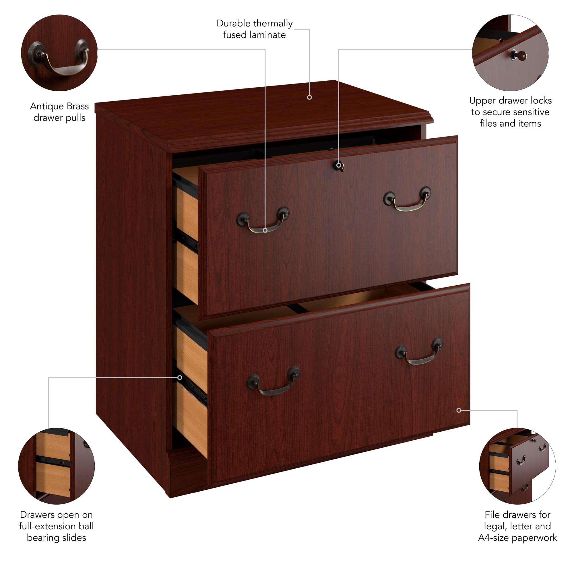 Bush Business Furniture Arlington 2-Drawer Lateral File Cabinet - Harvest Cherry Finish, Letter/Legal/A4 Size Document Storage for Home Office & Professional Workspaces | Perfect for Organizing Files, Contracts, and Office Supplies