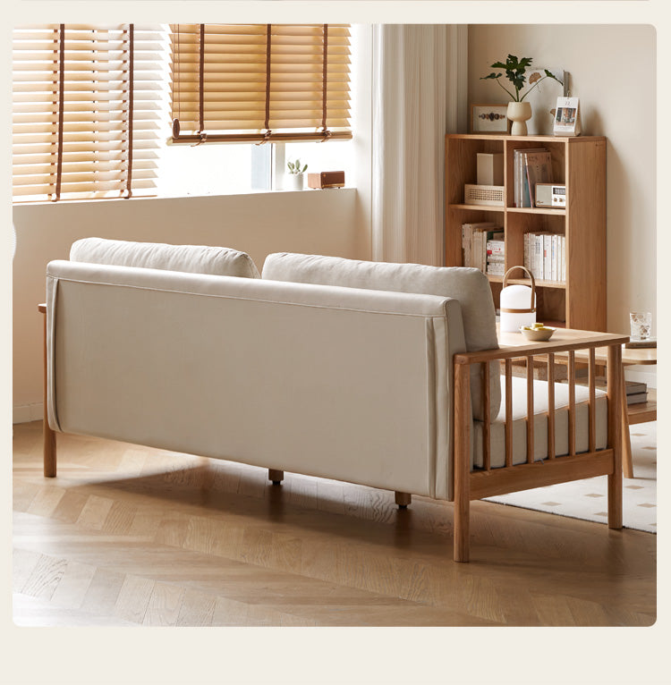 Solid Oak Wood Sofa with Premium Fabric Upholstery - Durable & Stylish Living Room Furniture for Home & Office Comfort