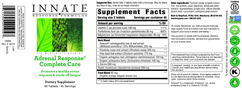 Innate Response Adrenal Response® Complete Care Supplement - Natural Adrenal Support for Stress Relief & Energy Boost - Perfect for Busy Professionals & Students