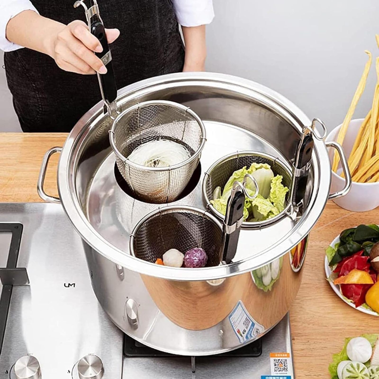 Stainless Steel 3/4/5 Hole Pasta Cookware Set with Strainer & Lid - 35cm Pasta Pot for Home & Commercial Kitchen - Perfect for Cooking, Steaming & Stockpot Use