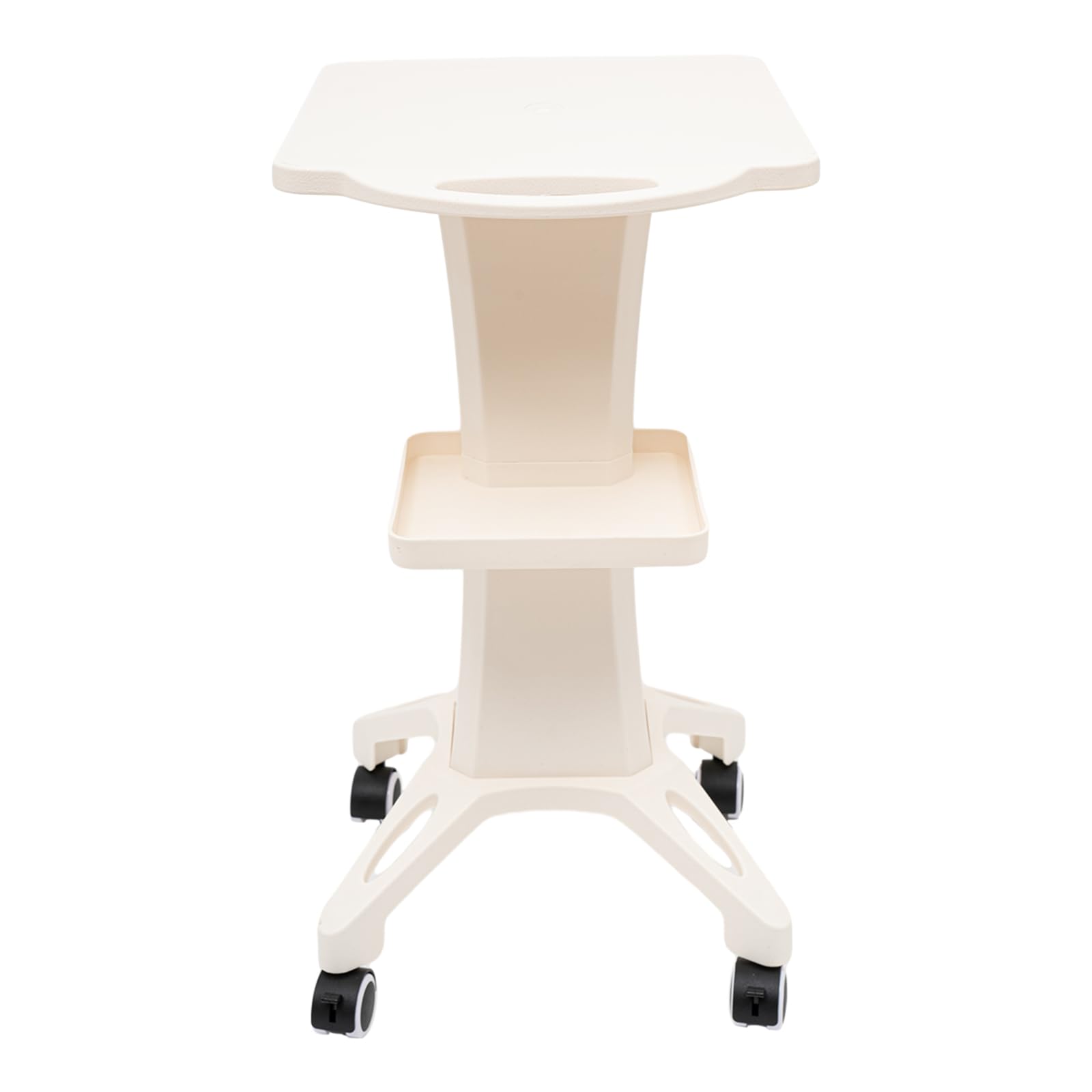 2-Tier Rolling Beauty Salon Trolley with Wheels - Portable Hairdresser & SPA Equipment Storage Cart - White ABS Beauty Machine Stand for Salon, Spa & Home Use - Perfect for Styling Tools, Nail Supplies & Cosmetics Organization