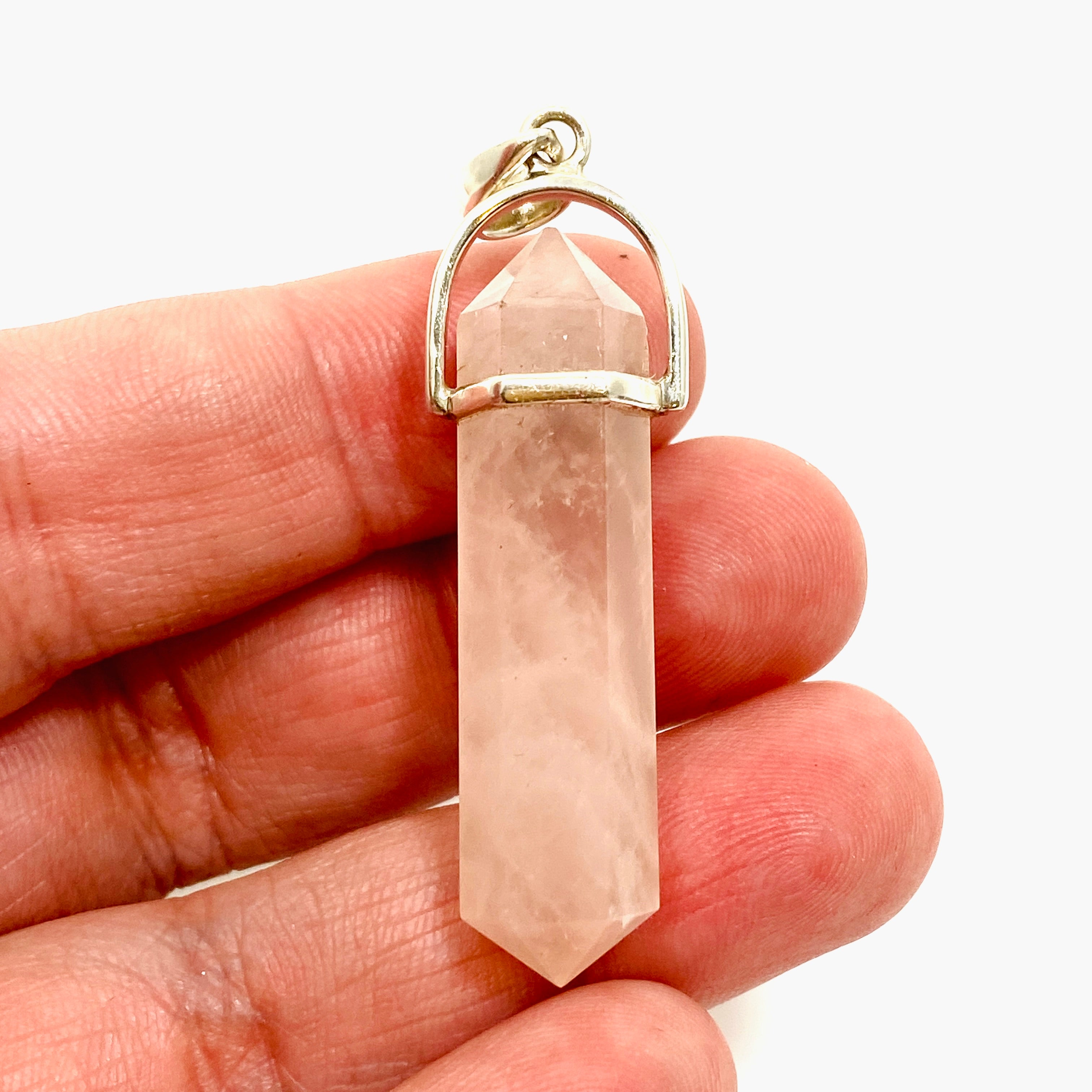 Natural Rose Quartz Double Point Pendant Necklace with Amethyst Accent Stone - PPGJ1023 | Healing Crystal Jewelry for Meditation, Energy Balancing & Spiritual Gifts