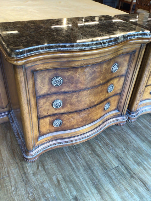Solid Wood Nightstand with Stone Top and 3 Drawers - Perfect for Bedroom Storage and Organization